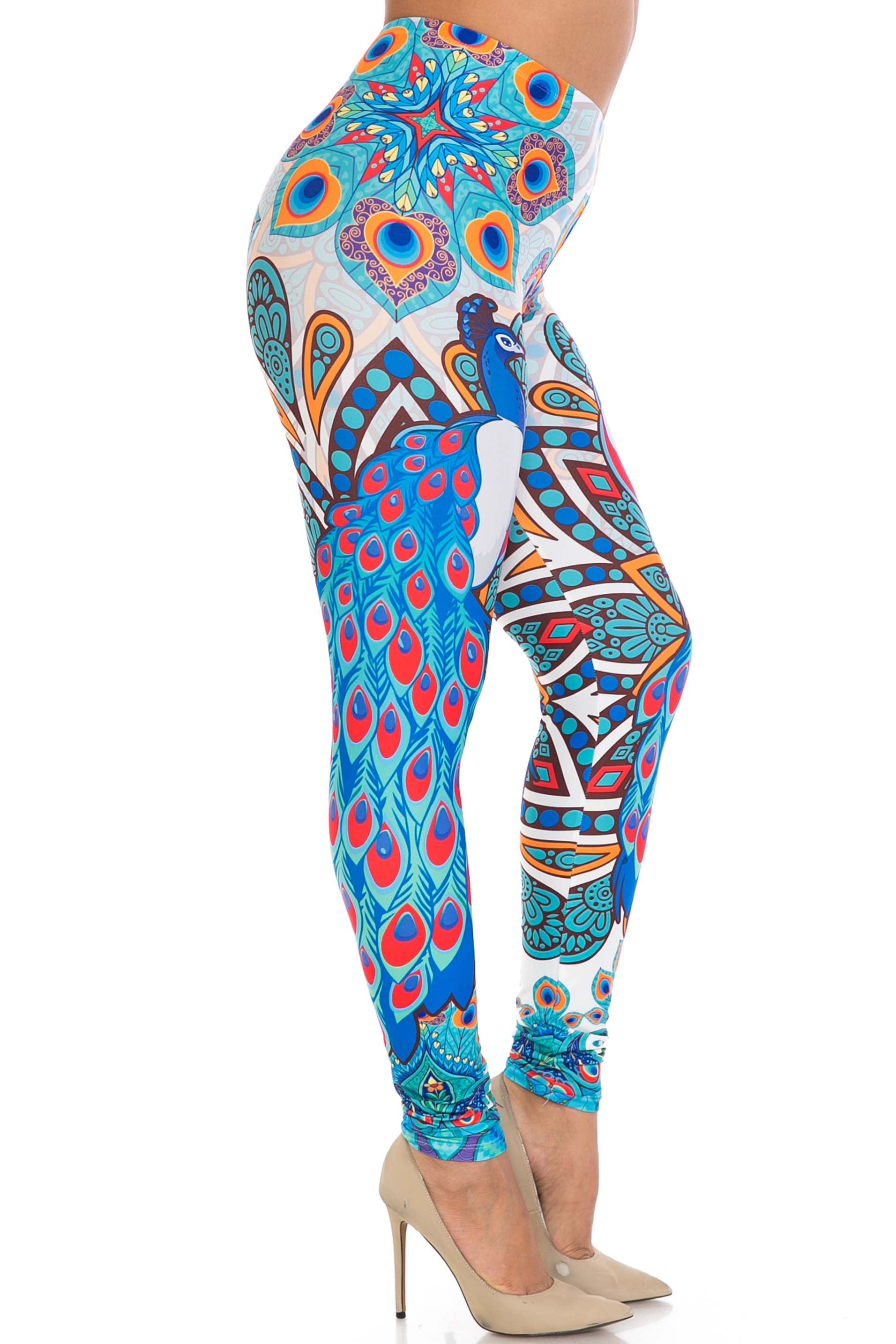 Creamy Soft Pristine Peacock Plus Size Leggings - By USA Fashion (One Size Plus,Blue)