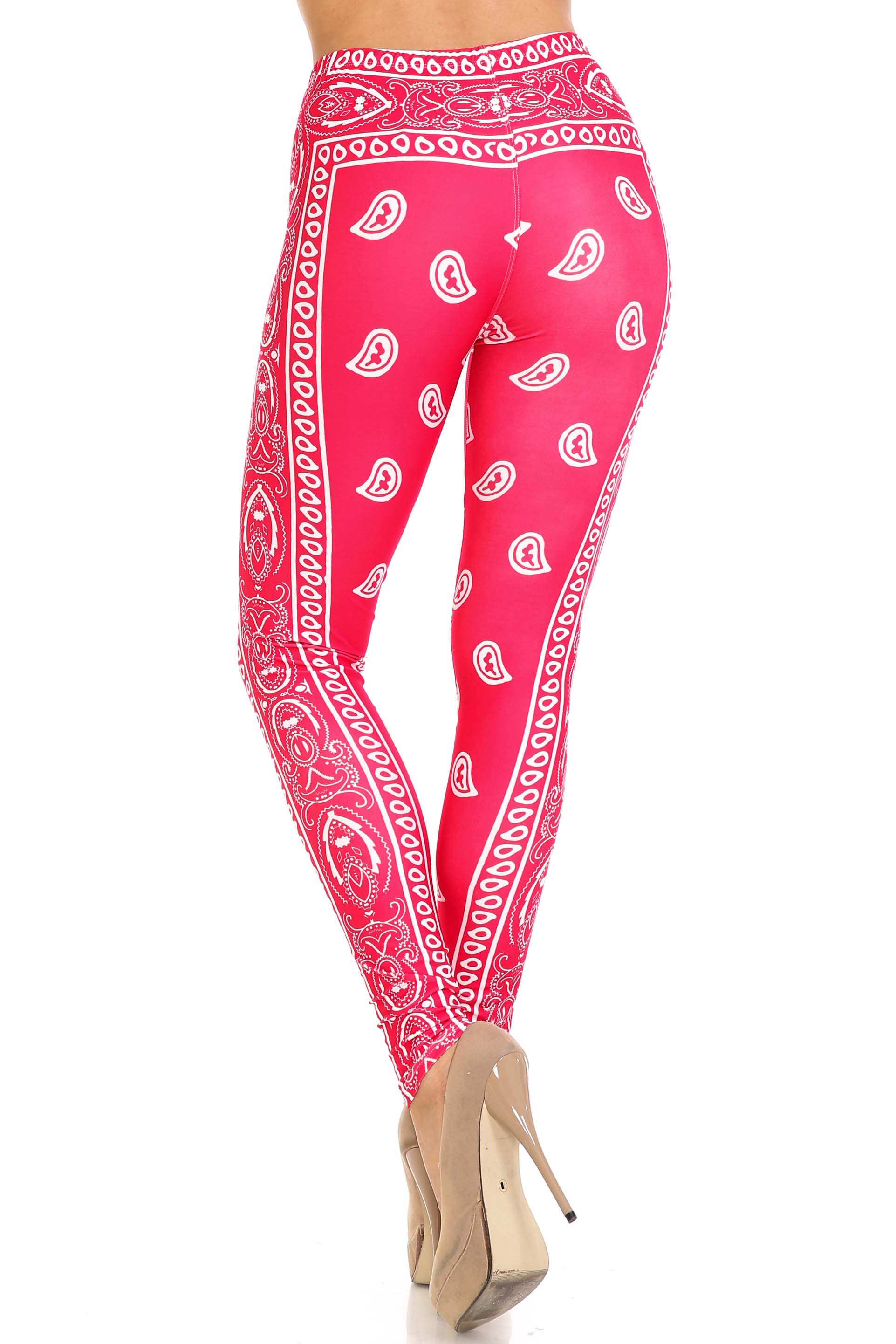 Creamy Soft Red Bandana Plus Size Leggings - USA Fashion (One Size Plus,Red)
