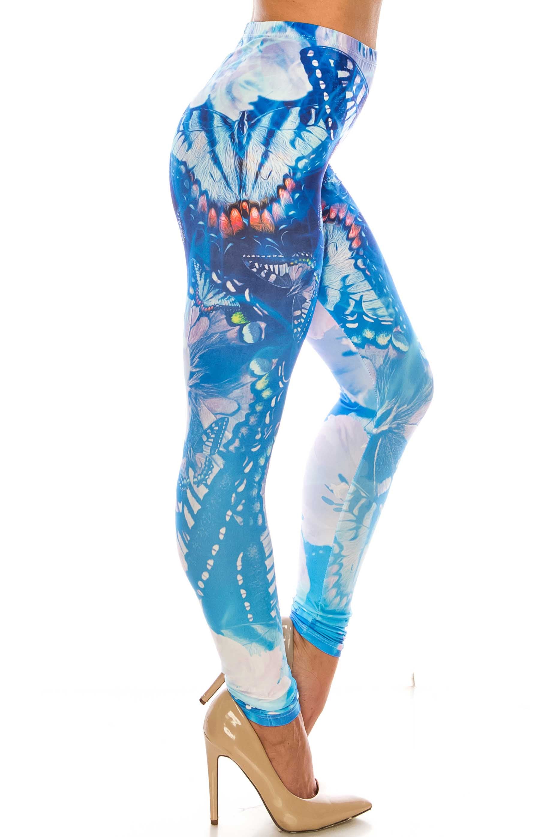 Creamy Soft Reflecting Butterflies Plus Size Leggings | USA Fashion (One Size Plus,Blue)
