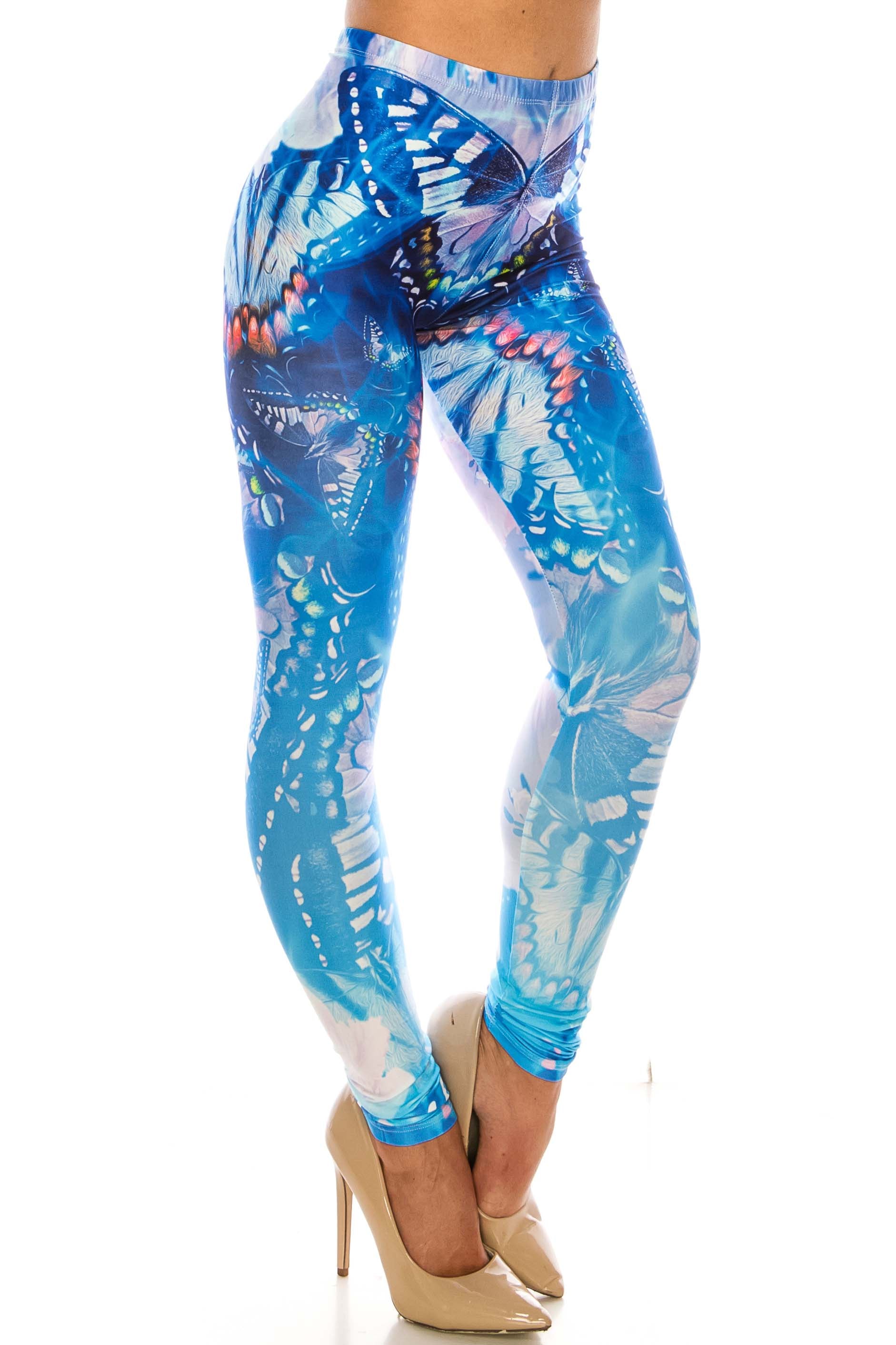 Creamy Soft Reflecting Butterflies Plus Size Leggings - USA Fashion (One Size Plus,Blue)