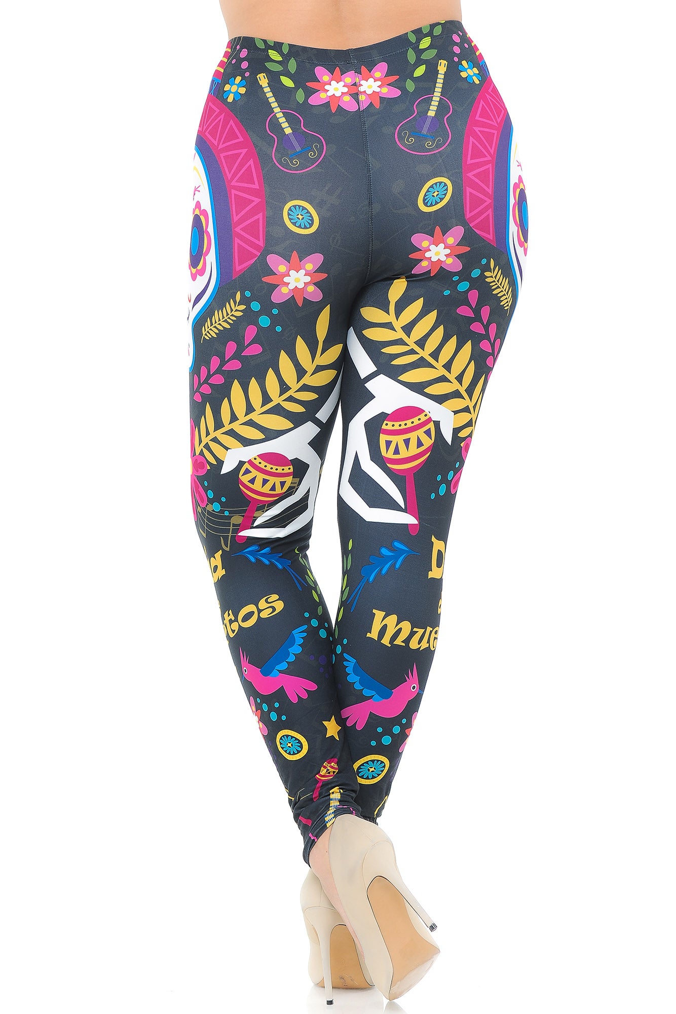 Creamy Soft Day of the Dead Plus Size Leggings - USA Fashion (One Size Plus,Multi Color Bold)
