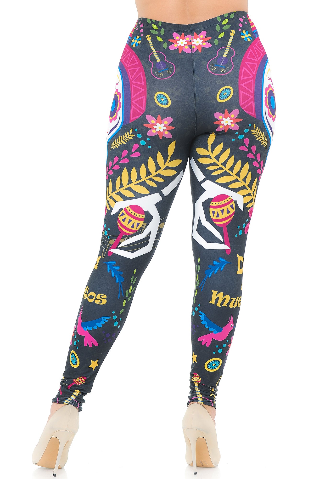 Creamy Soft Day of the Dead Plus Size Leggings - USA Fashion (One Size Plus,Multi Color Bold)