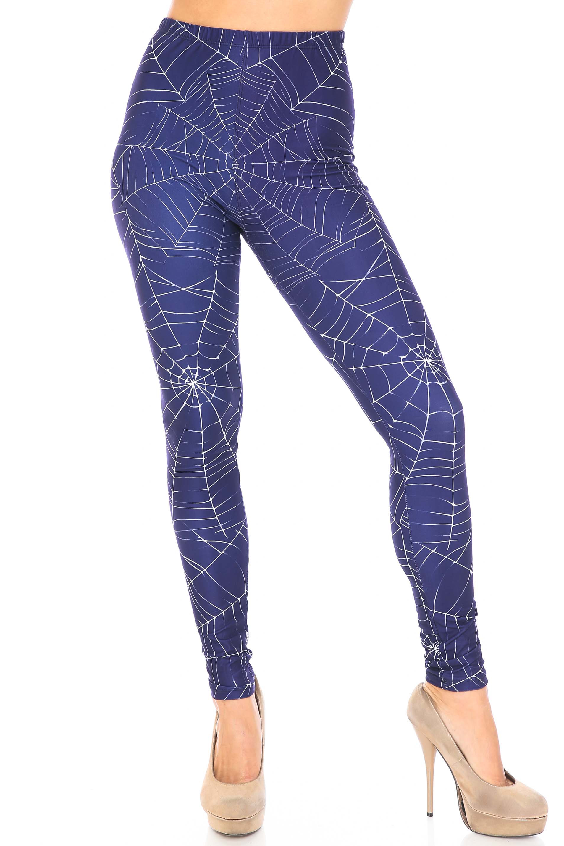 Creamy Soft Spiderwebs Halloween Plus Size Leggings - By USA Fashion (One Size Plus,Navy)