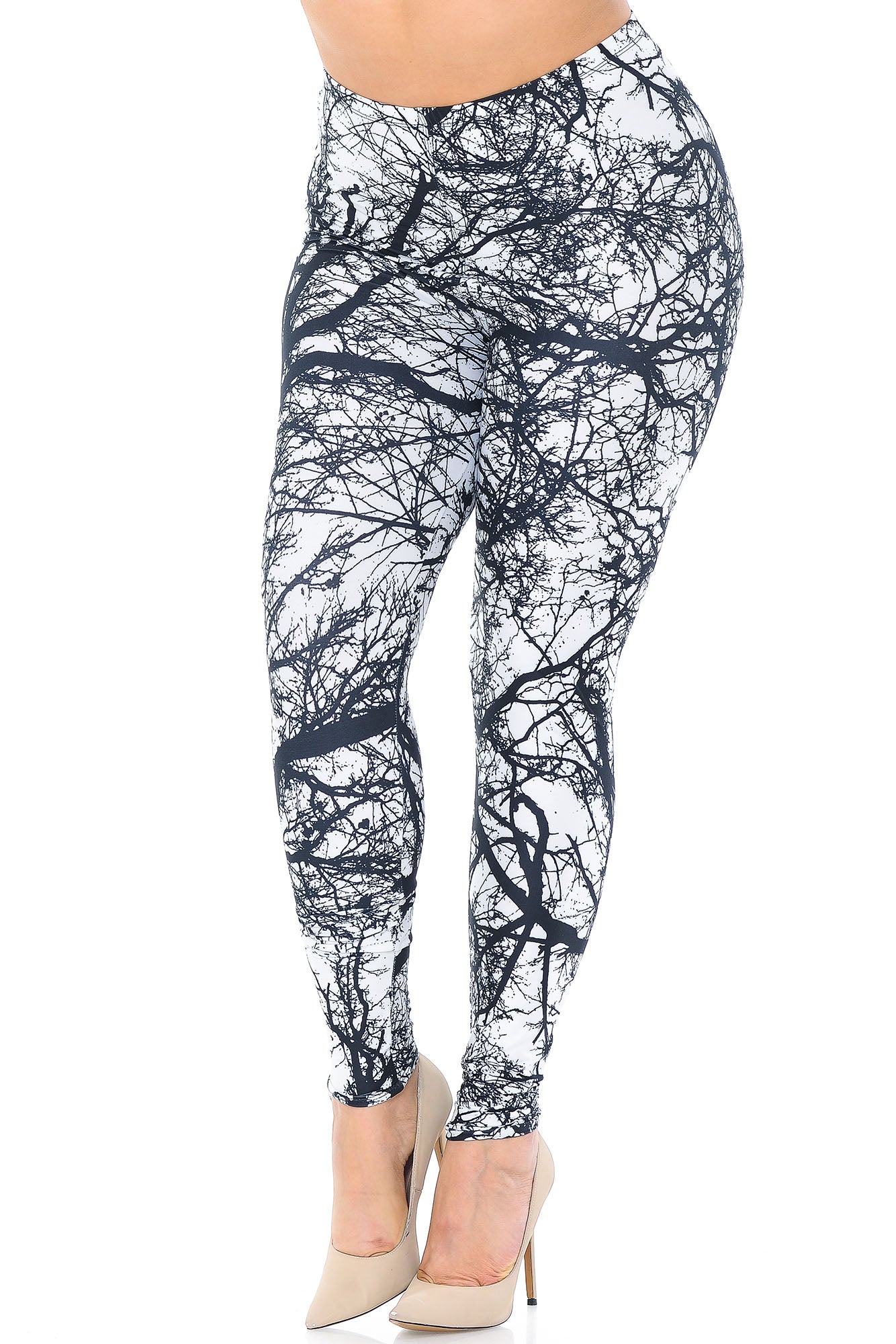 Creamy Soft Photo Negative Tree Plus Size Leggings - USA Fashion (One Size Plus,White)