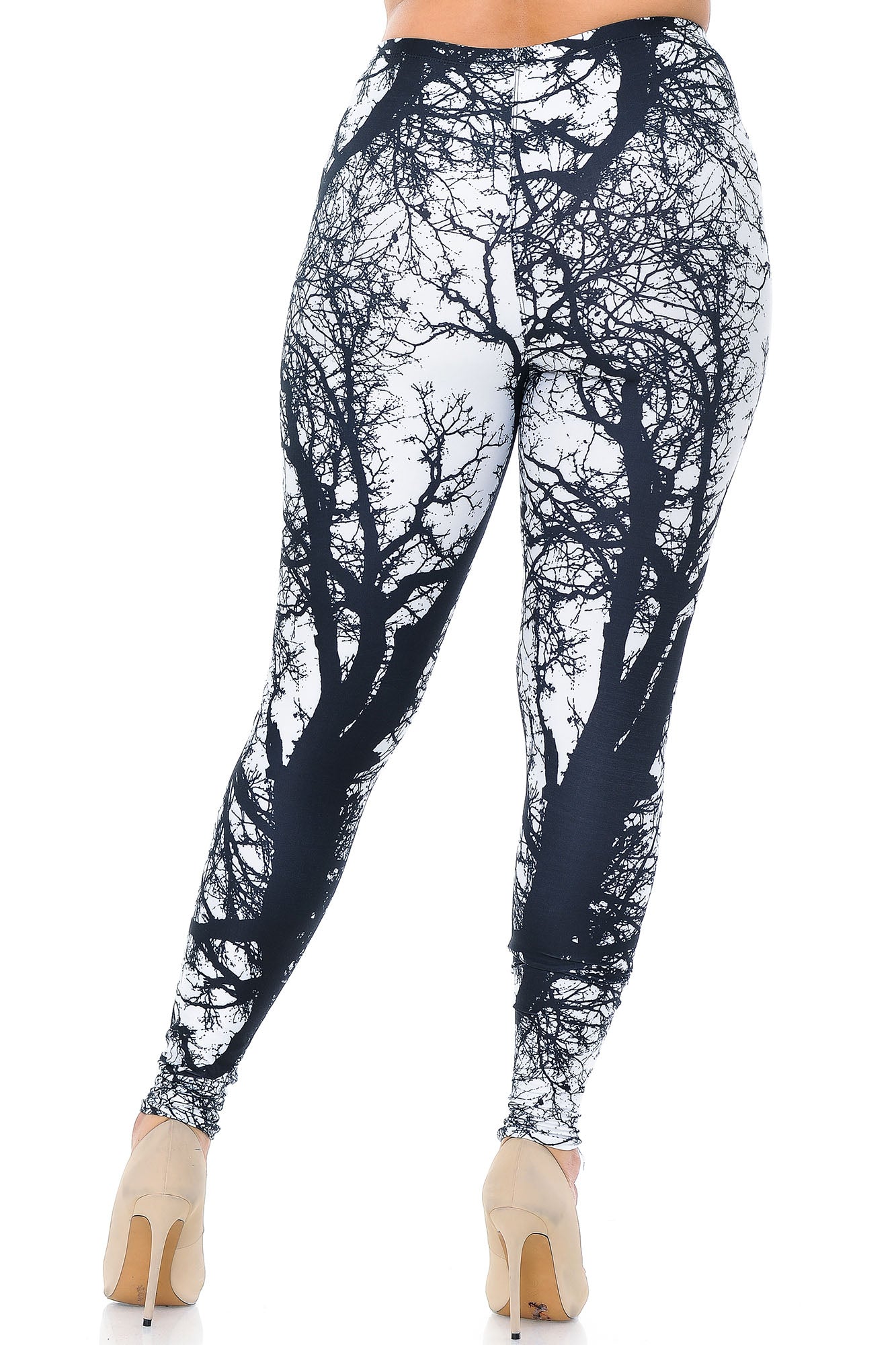 Creamy Soft Photo Negative Tree Plus Size Leggings - USA Fashion (One Size Plus,White)