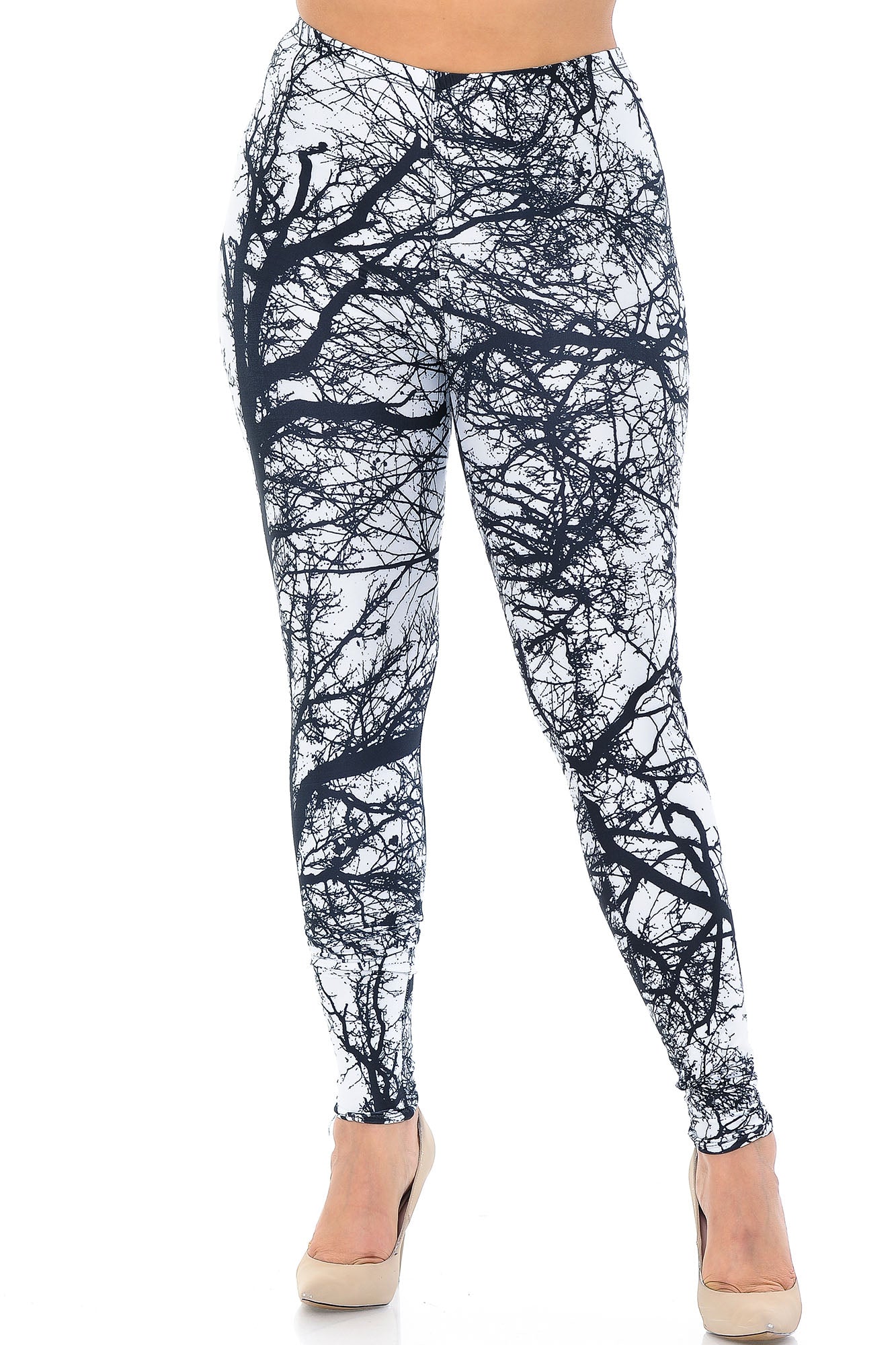 Creamy Soft Photo Negative Tree Plus Size Leggings - USA Fashion (One Size Plus,White)