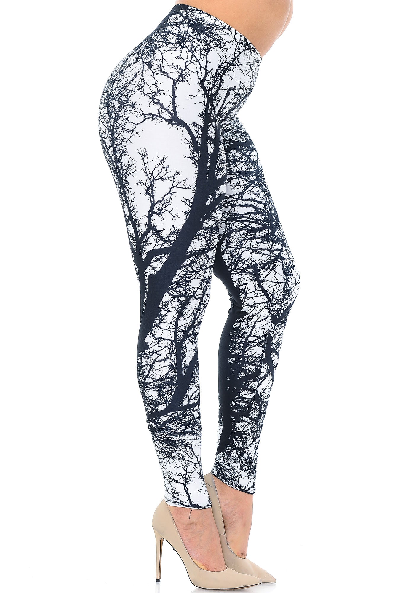 Creamy Soft Photo Negative Tree Plus Size Leggings - USA Fashion (One Size Plus,White)