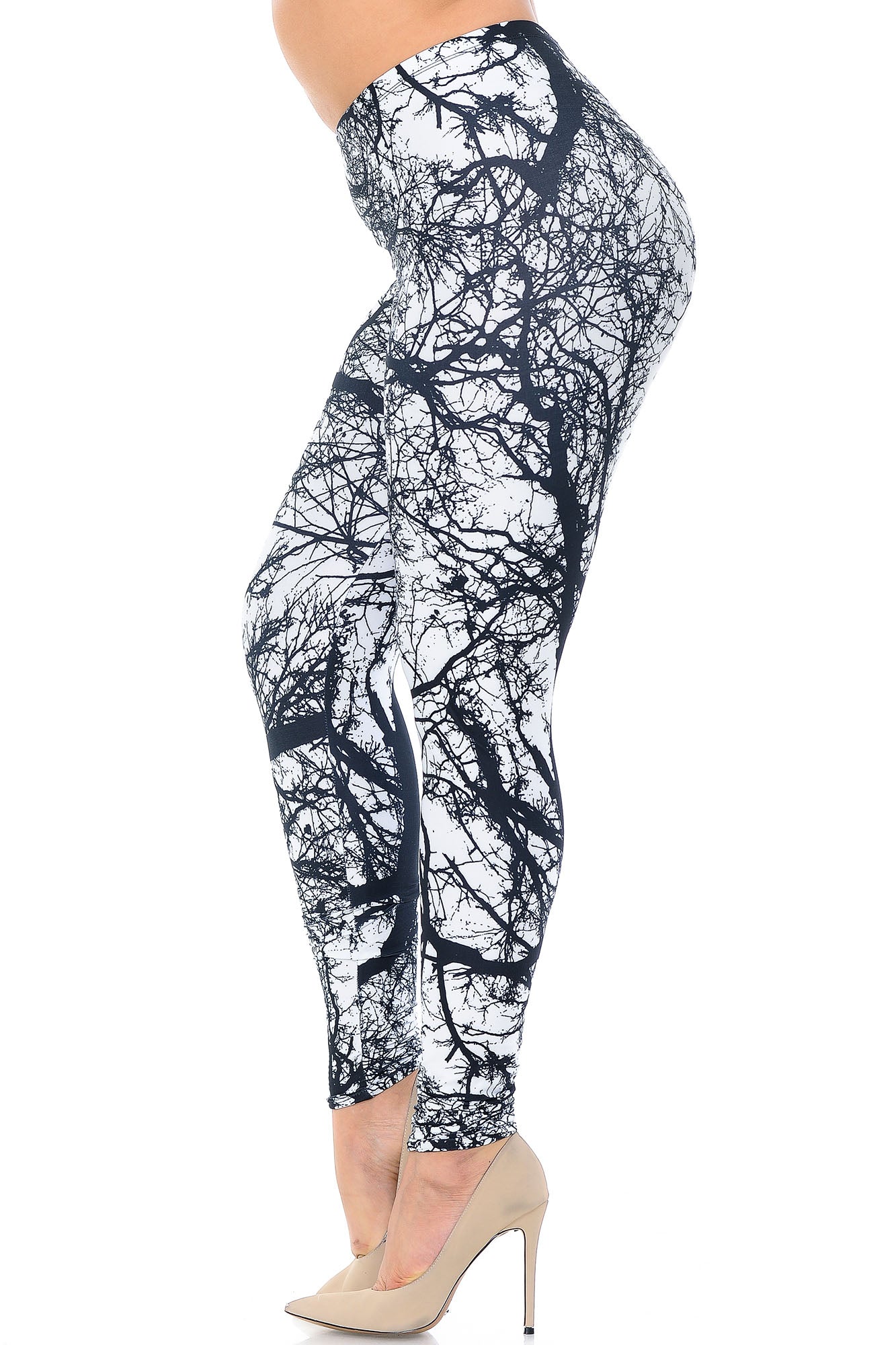 Creamy Soft Photo Negative Tree Plus Size Leggings - USA Fashion (One Size Plus,White)