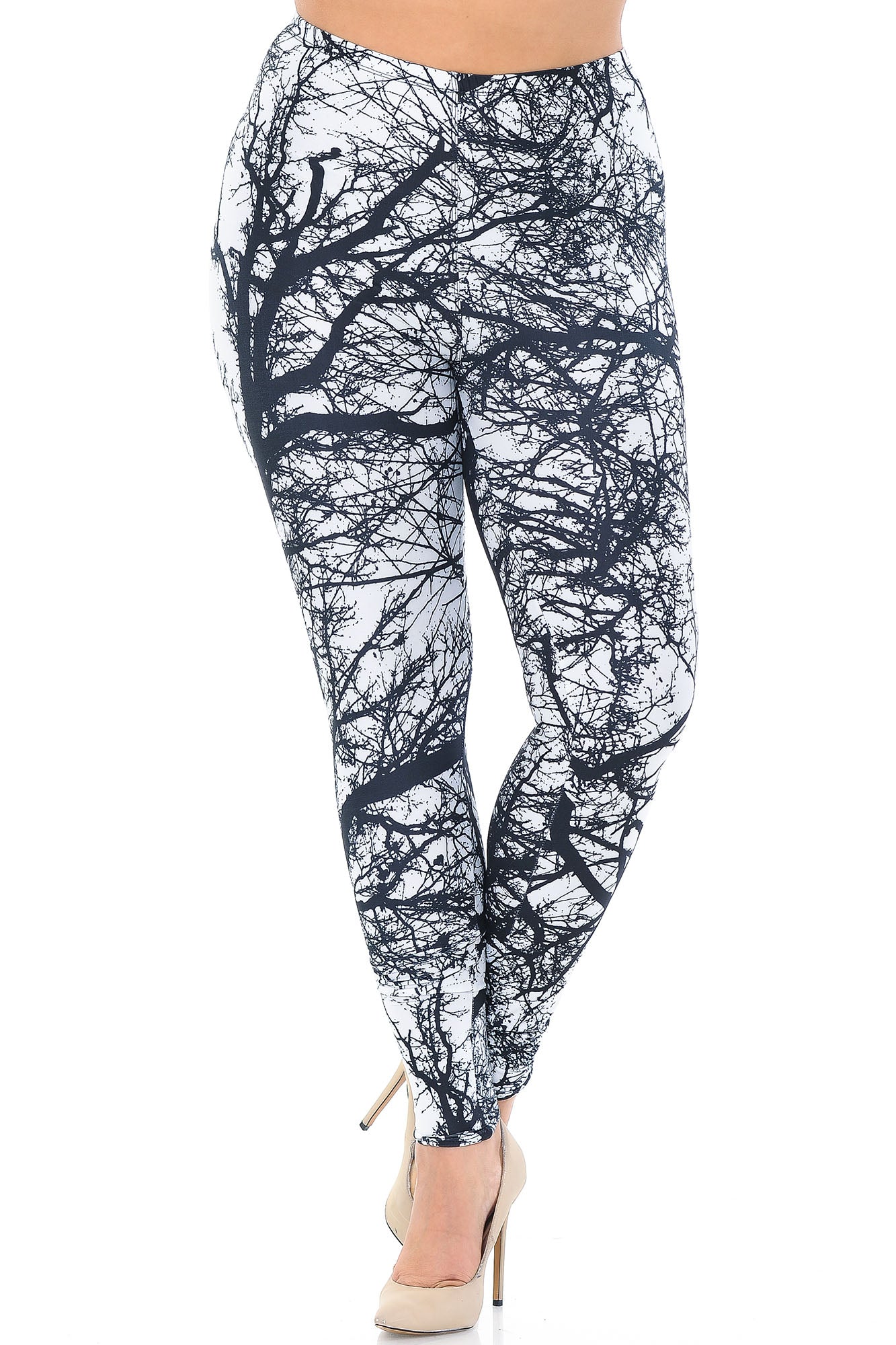 Creamy Soft Photo Negative Tree Plus Size Leggings - USA Fashion (One Size Plus,White)