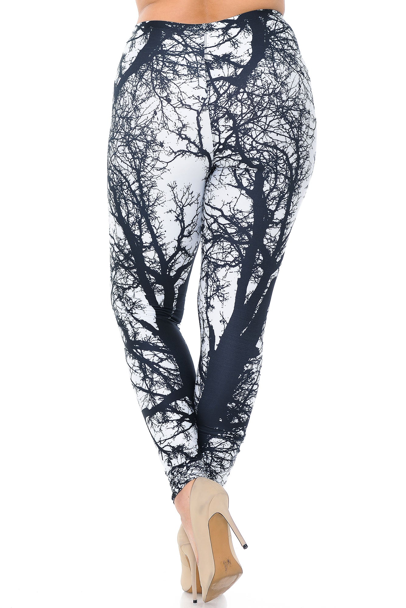 Creamy Soft Photo Negative Tree Plus Size Leggings - USA Fashion (One Size Plus,White)