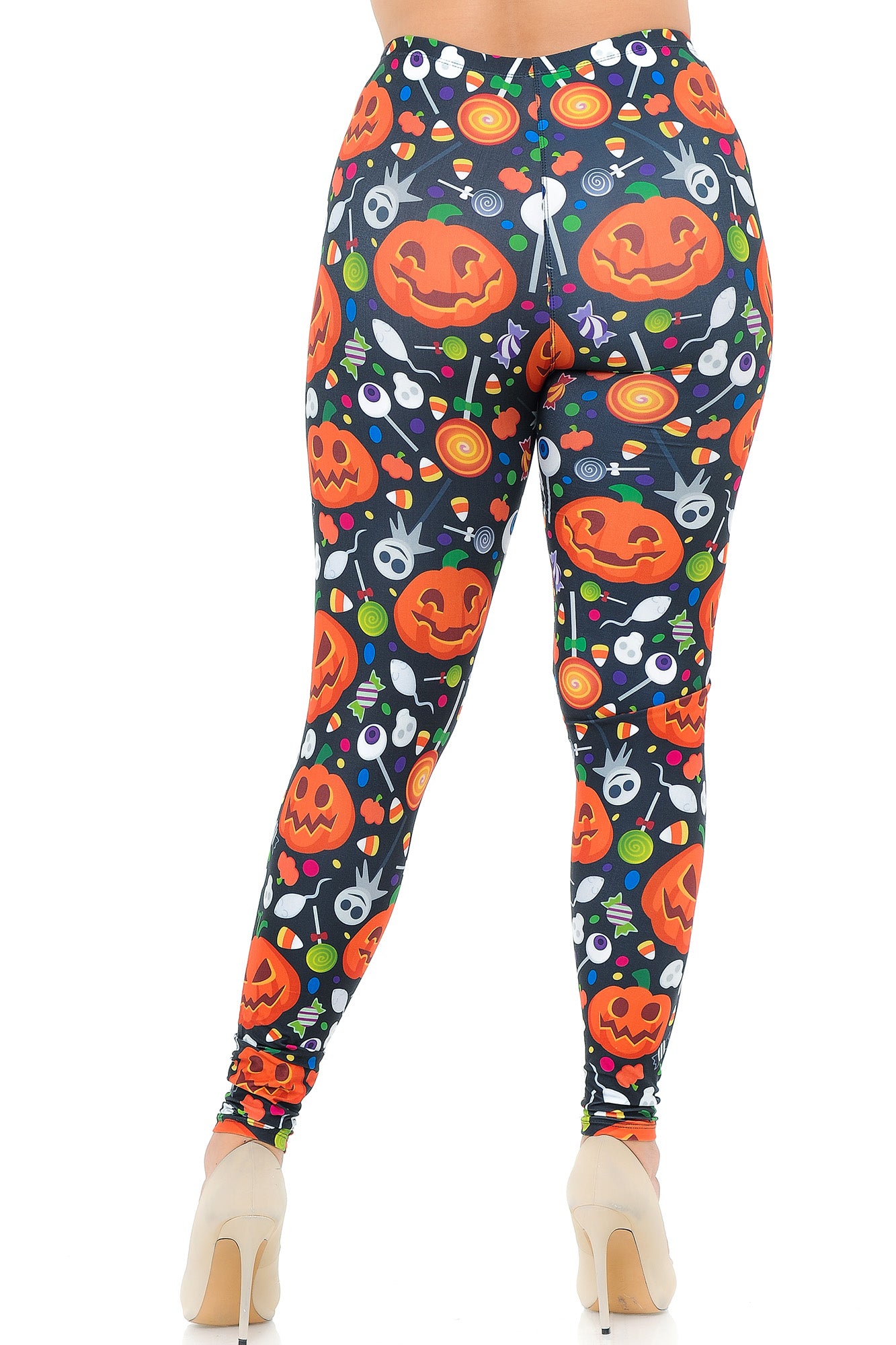 Creamy Soft Pumpkins and Halloween Candy Plus Size Leggings - USA Fashion (One Size Plus,Multi Color Bold)