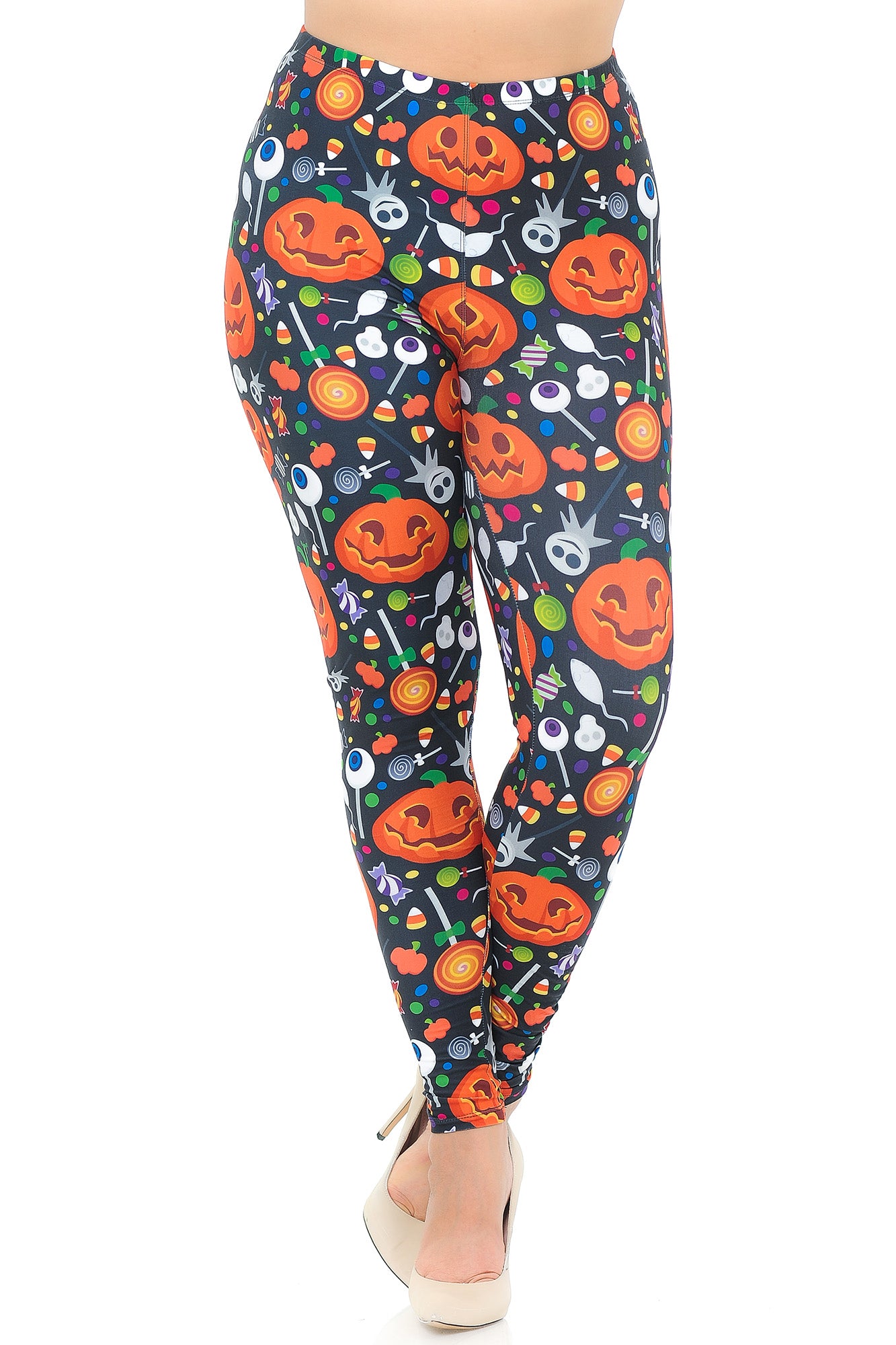 Creamy Soft Pumpkins and Halloween Candy Plus Size Leggings - USA Fashion (One Size Plus,Multi Color Bold)
