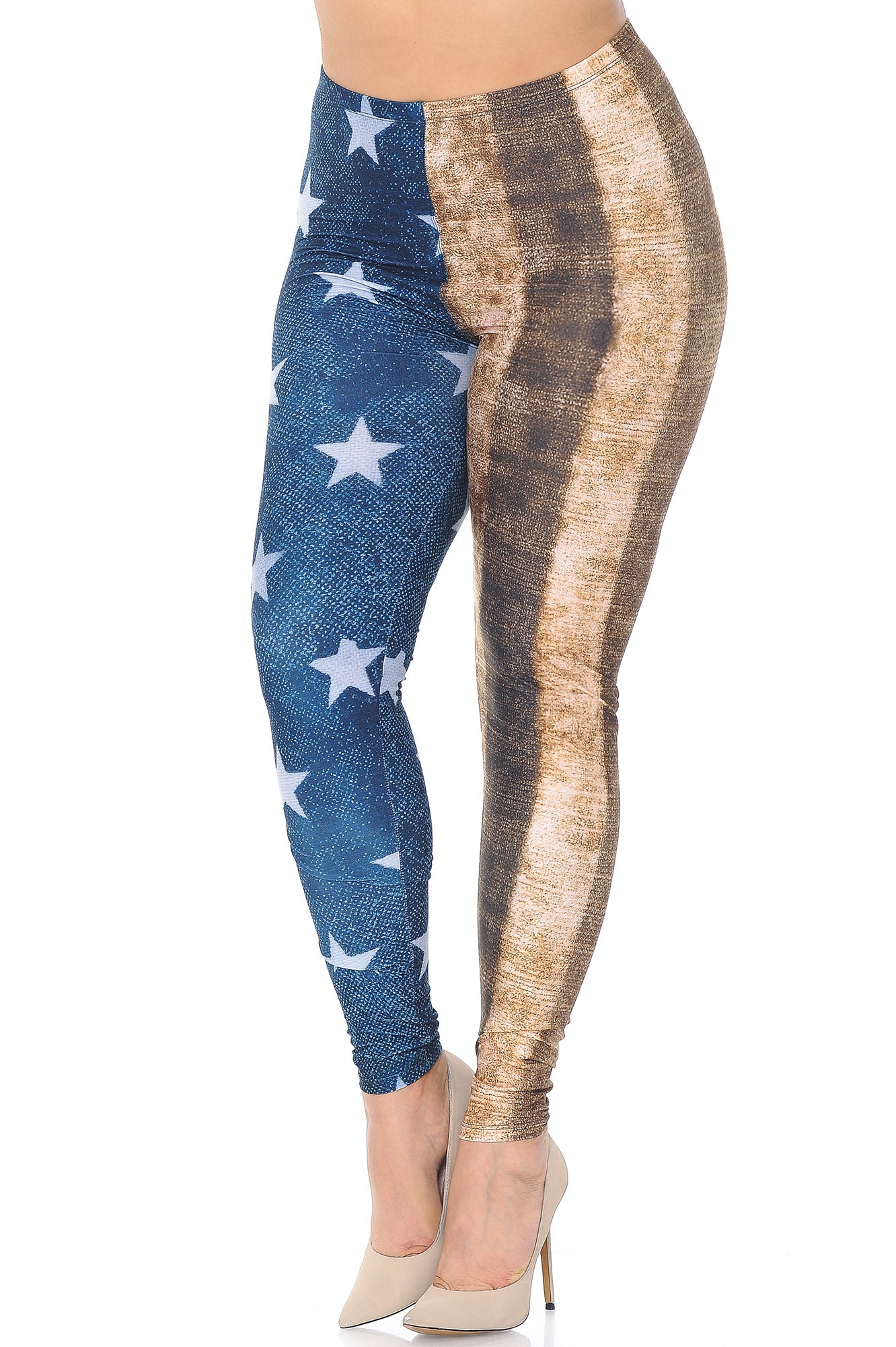Creamy Soft Vintage USA Flag Plus Size Leggings - USA Fashion (One Size Plus,Blue)