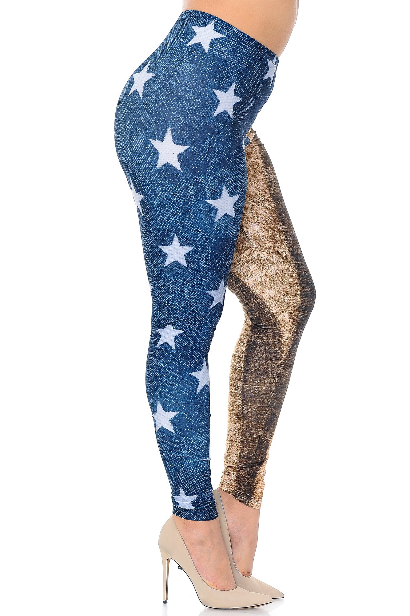 Creamy Soft Vintage USA Flag Plus Size Leggings - USA Fashion (One Size Plus,Blue)