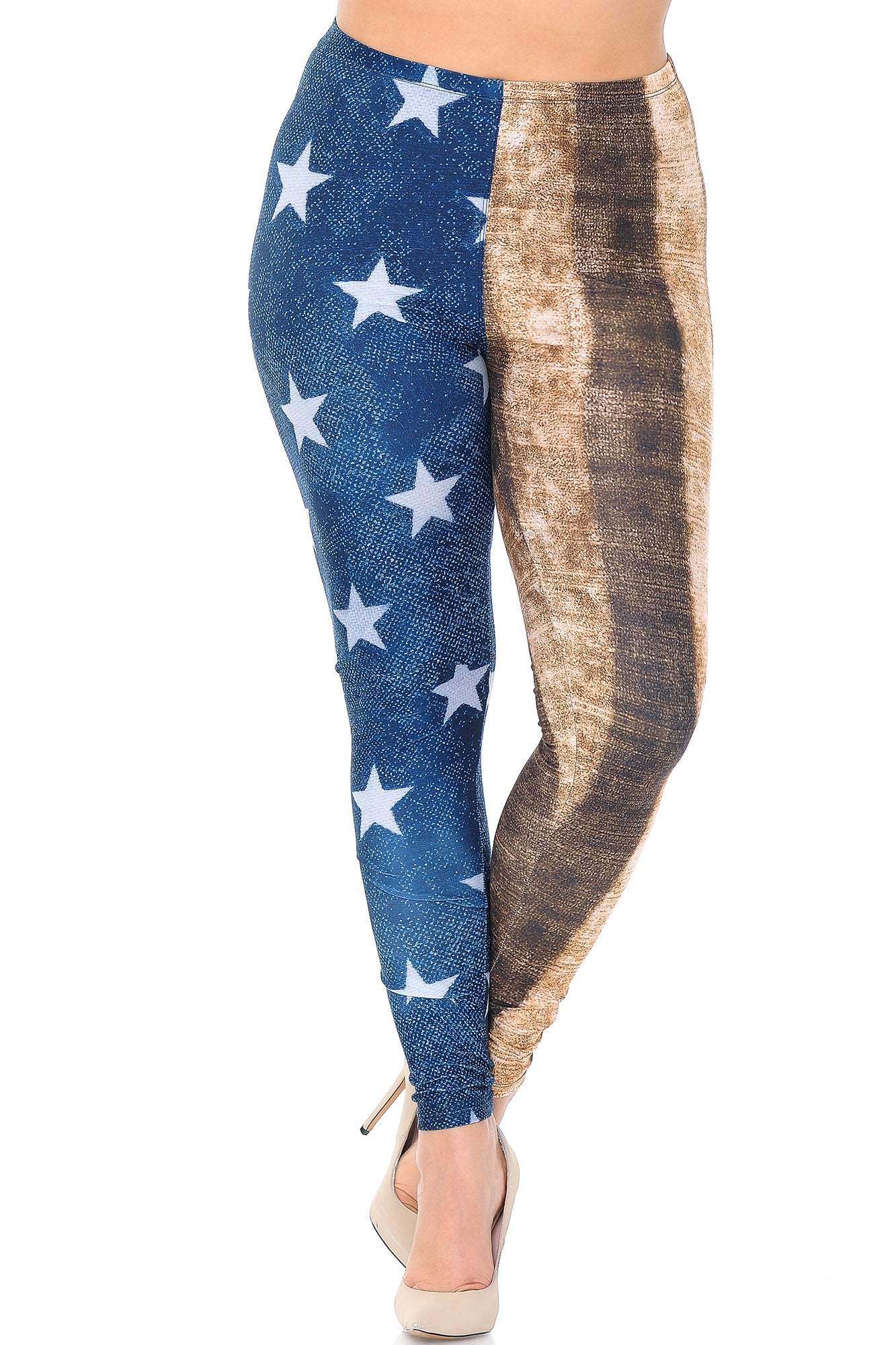 Creamy Soft Vintage USA Flag Plus Size Leggings - USA Fashion (One Size Plus,Blue)