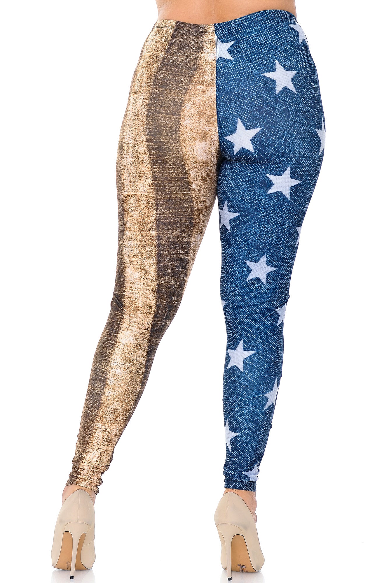 Creamy Soft Vintage USA Flag Plus Size Leggings - USA Fashion (One Size Plus,Blue)