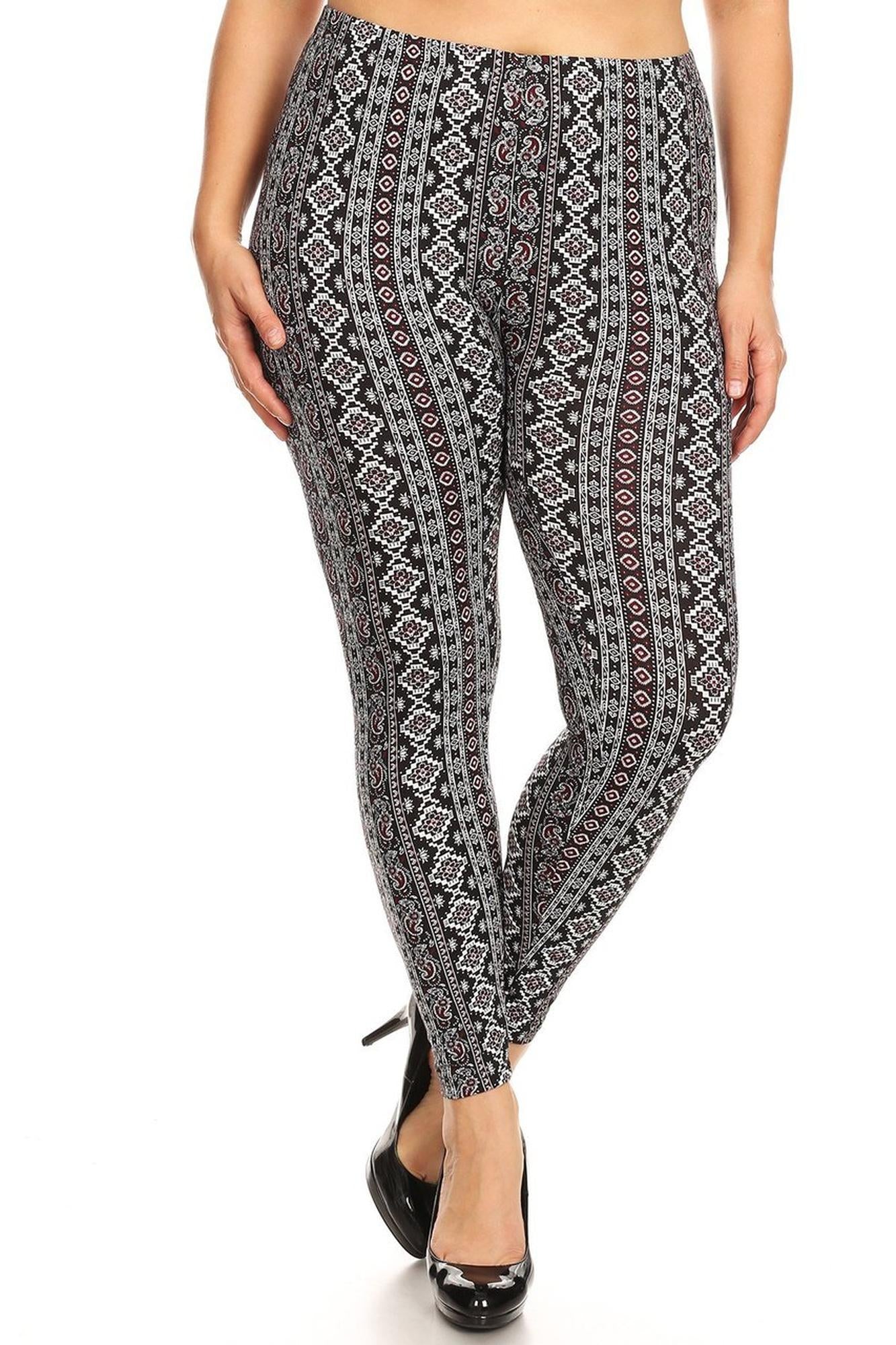Brushed Vertical Paisley Brocade Plus Size Leggings