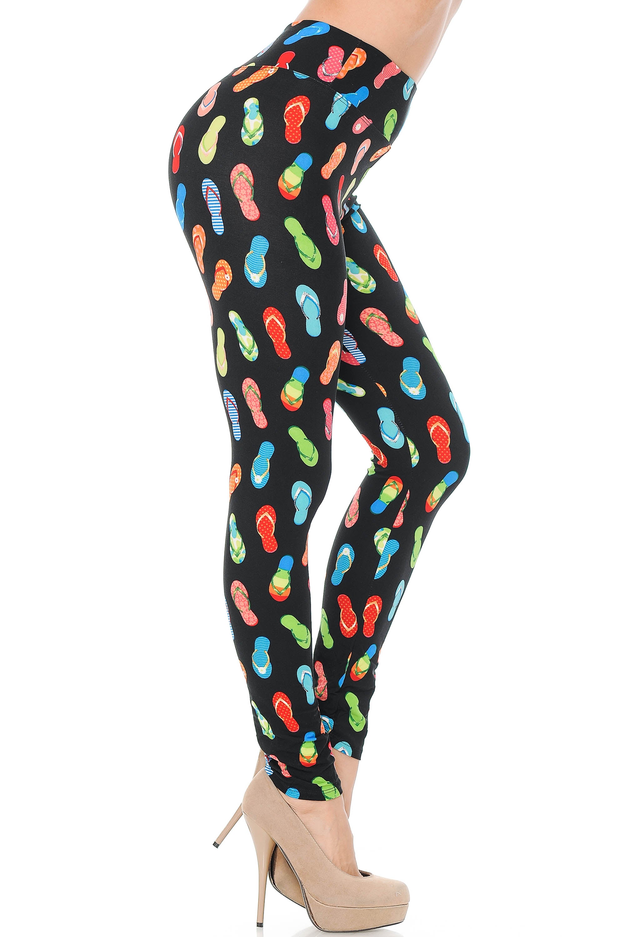 Buttery Soft Summer Beach Sandals High Waisted Plus Size Leggings (One Size Plus,Black)
