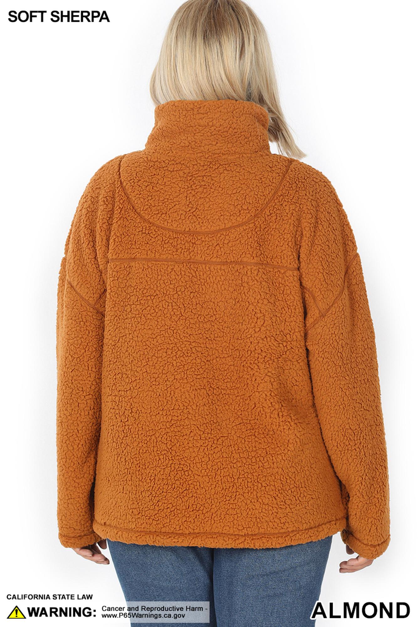 Sherpa Half Zip Plus Size Pullover with Side Pockets