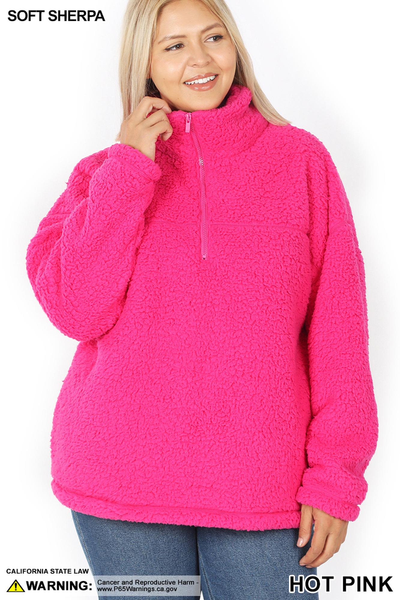 Sherpa Half Zip Plus Size Pullover with Side Pockets