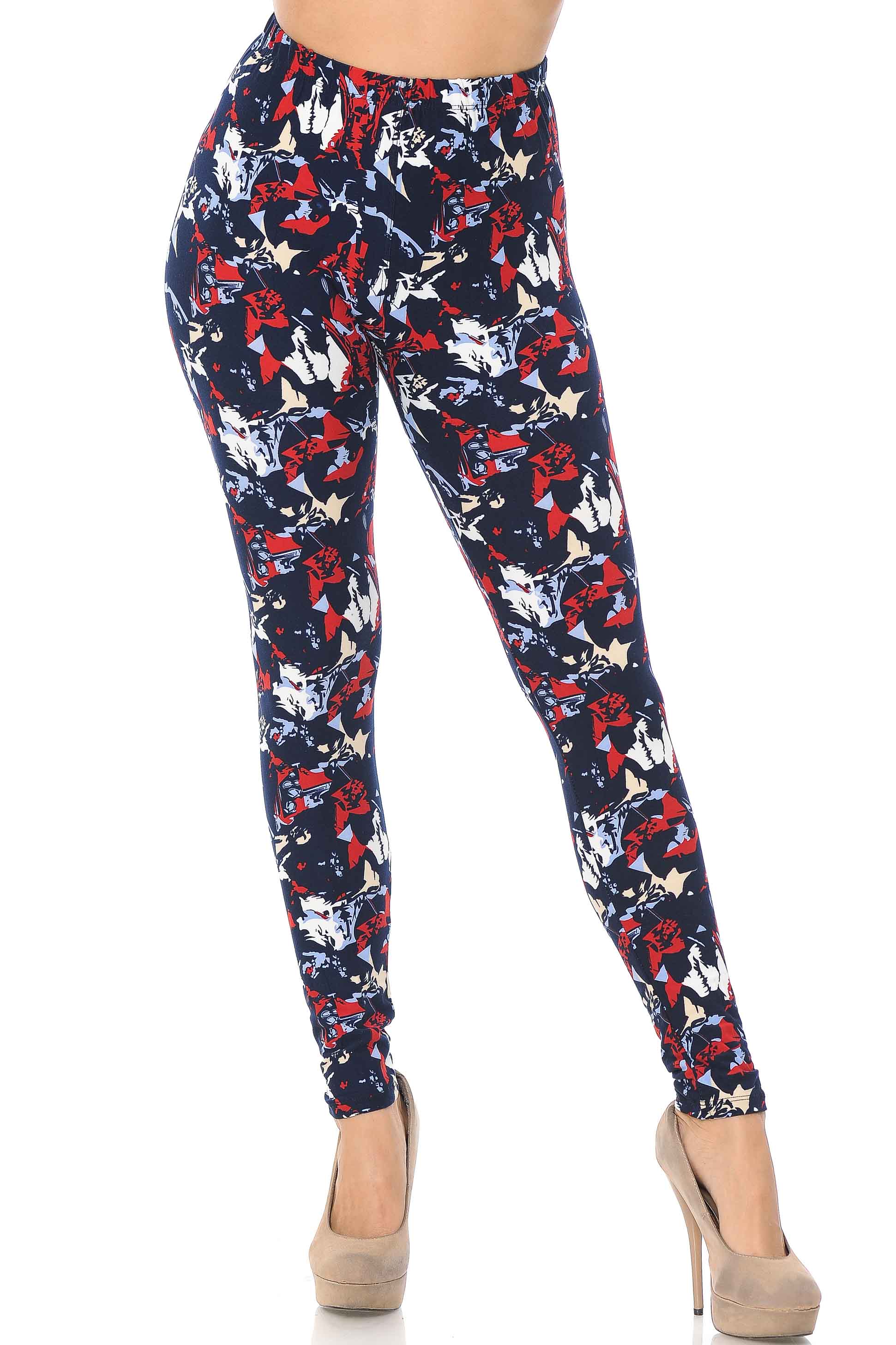 Buttery Soft Abstract Splatter Leggings (One Size Regular,Red)
