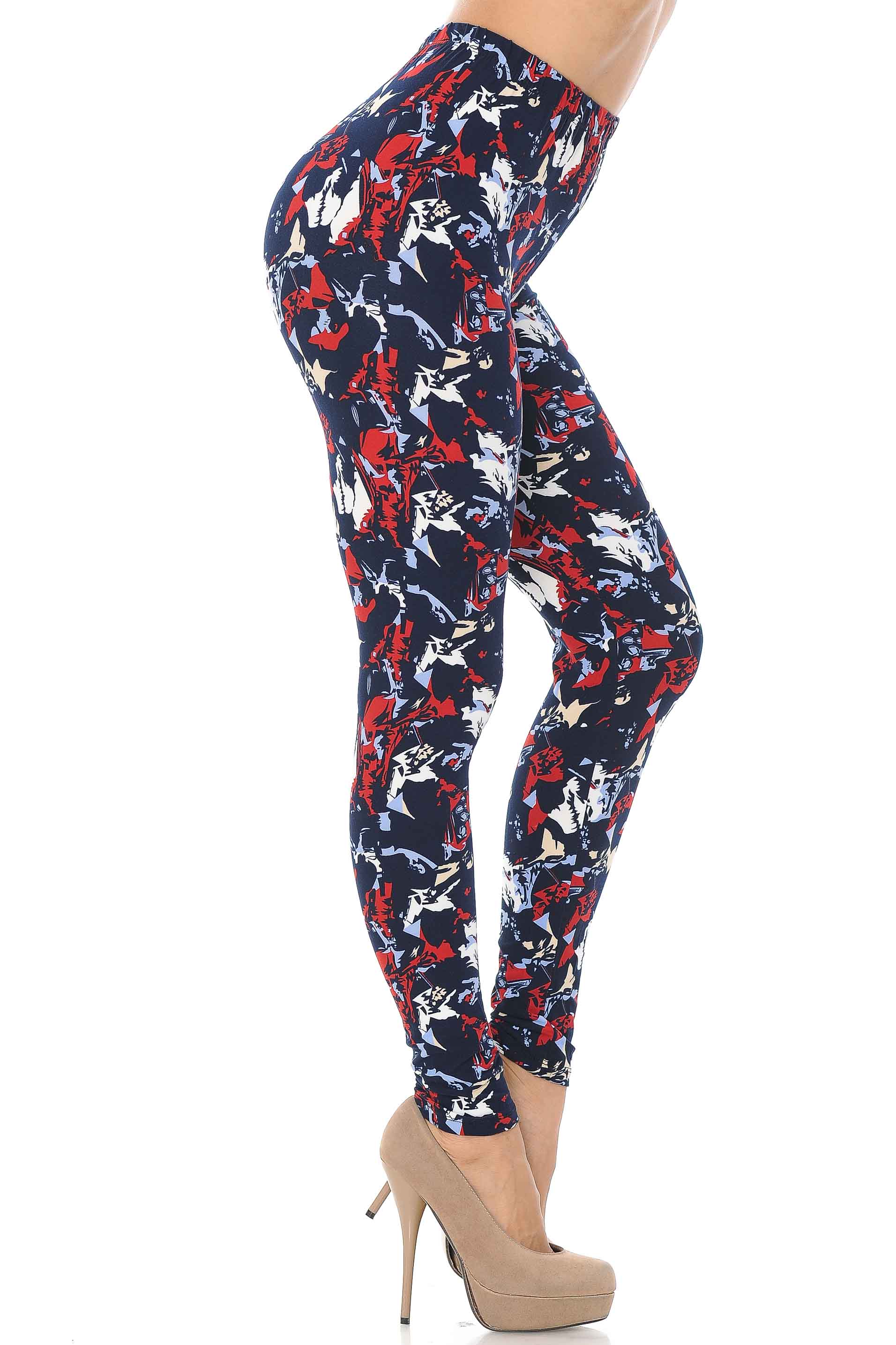 Buttery Soft Abstract Splatter Leggings (One Size Regular,Red)