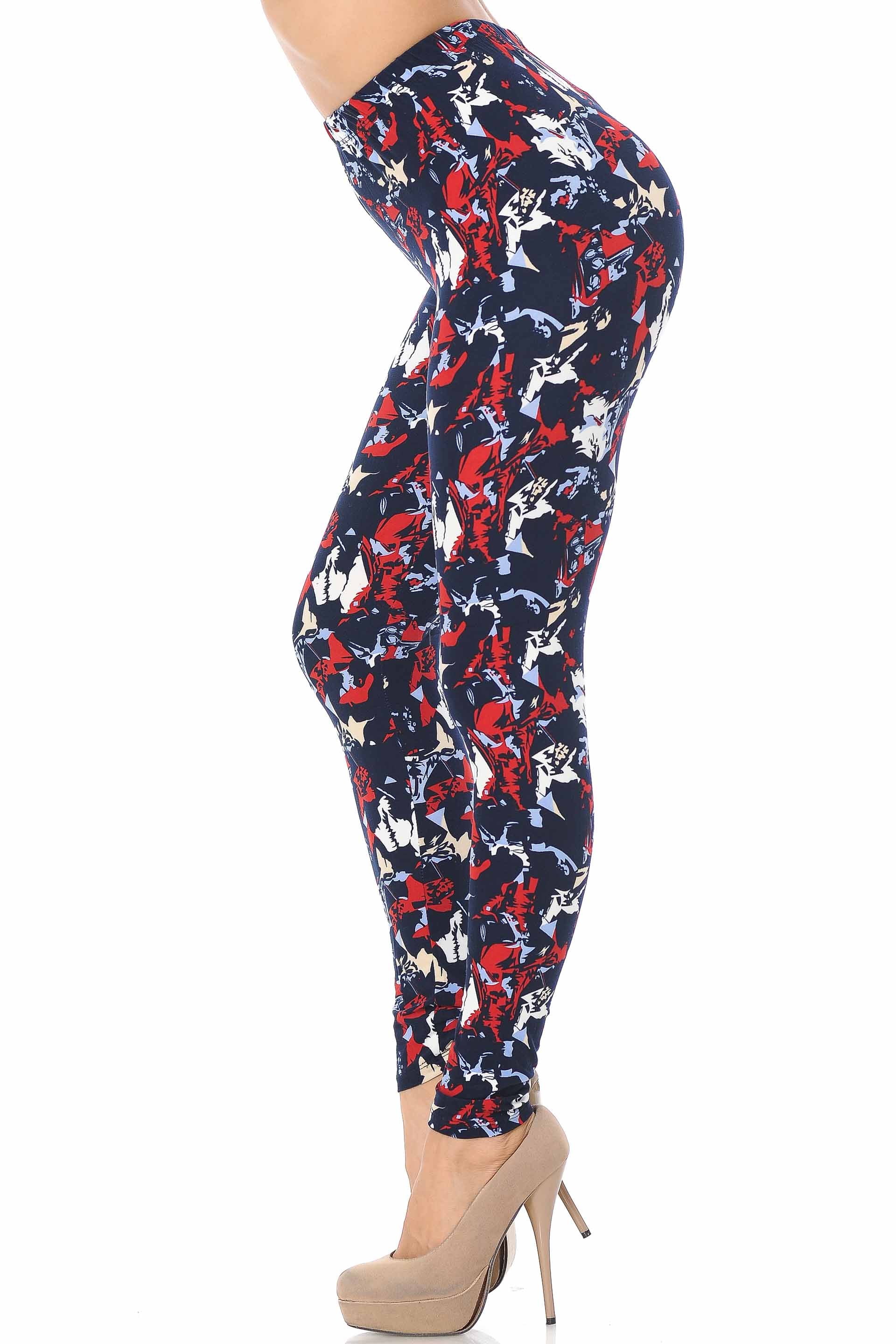 Buttery Soft Abstract Splatter Leggings (One Size Regular,Red)