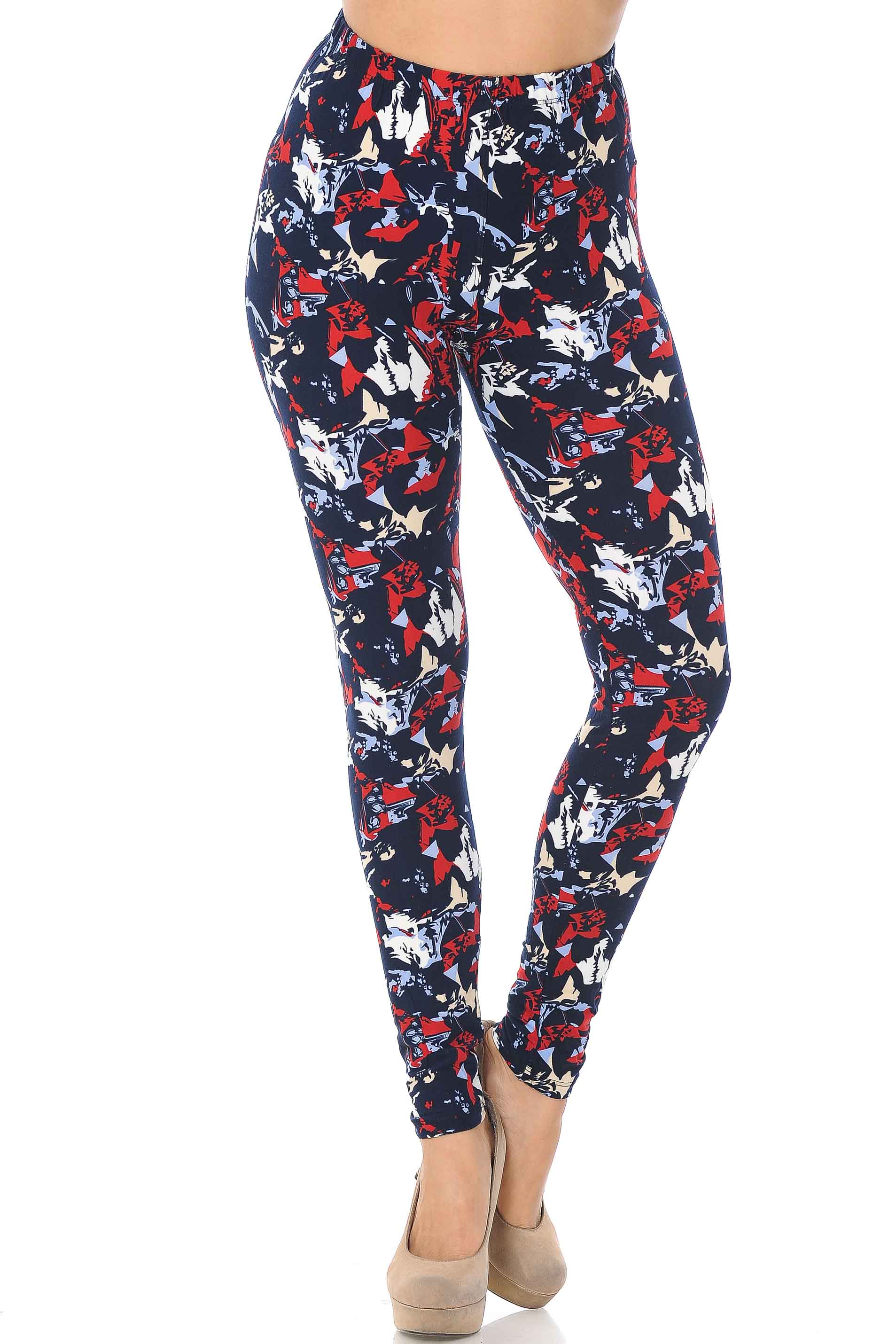 Buttery Soft Abstract Splatter Leggings (One Size Regular,Red)