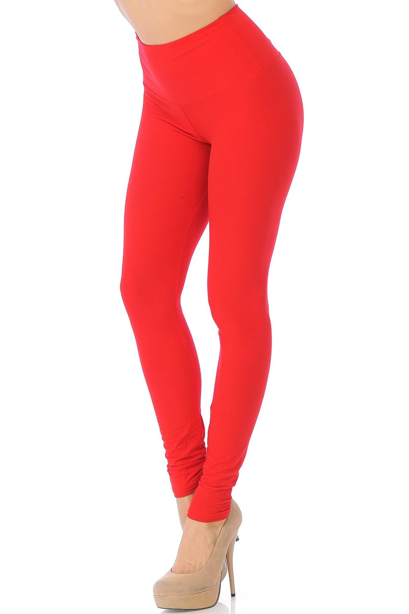 Brushed High Waisted Basic Solid Leggings | 5 Inch Waist