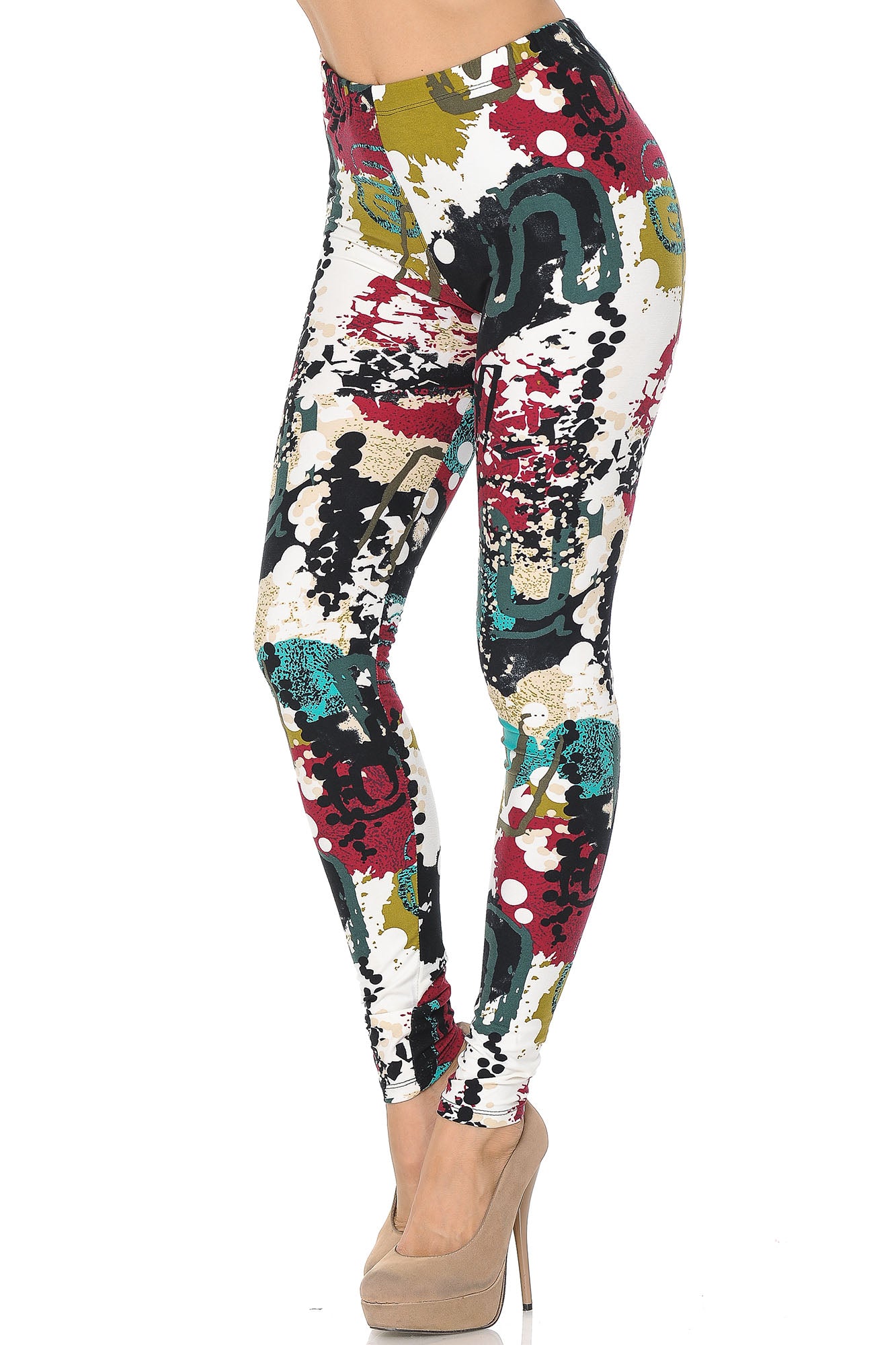 Buttery Soft Summer Picasso Leggings (One Size Regular,White)