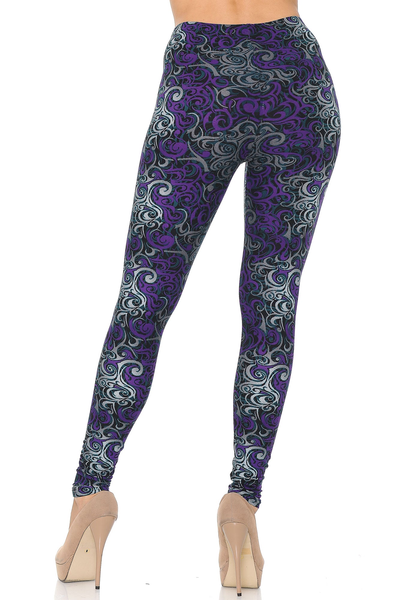 Buttery Soft Purple Tangled Swirl Leggings (One Size Regular,Purple)