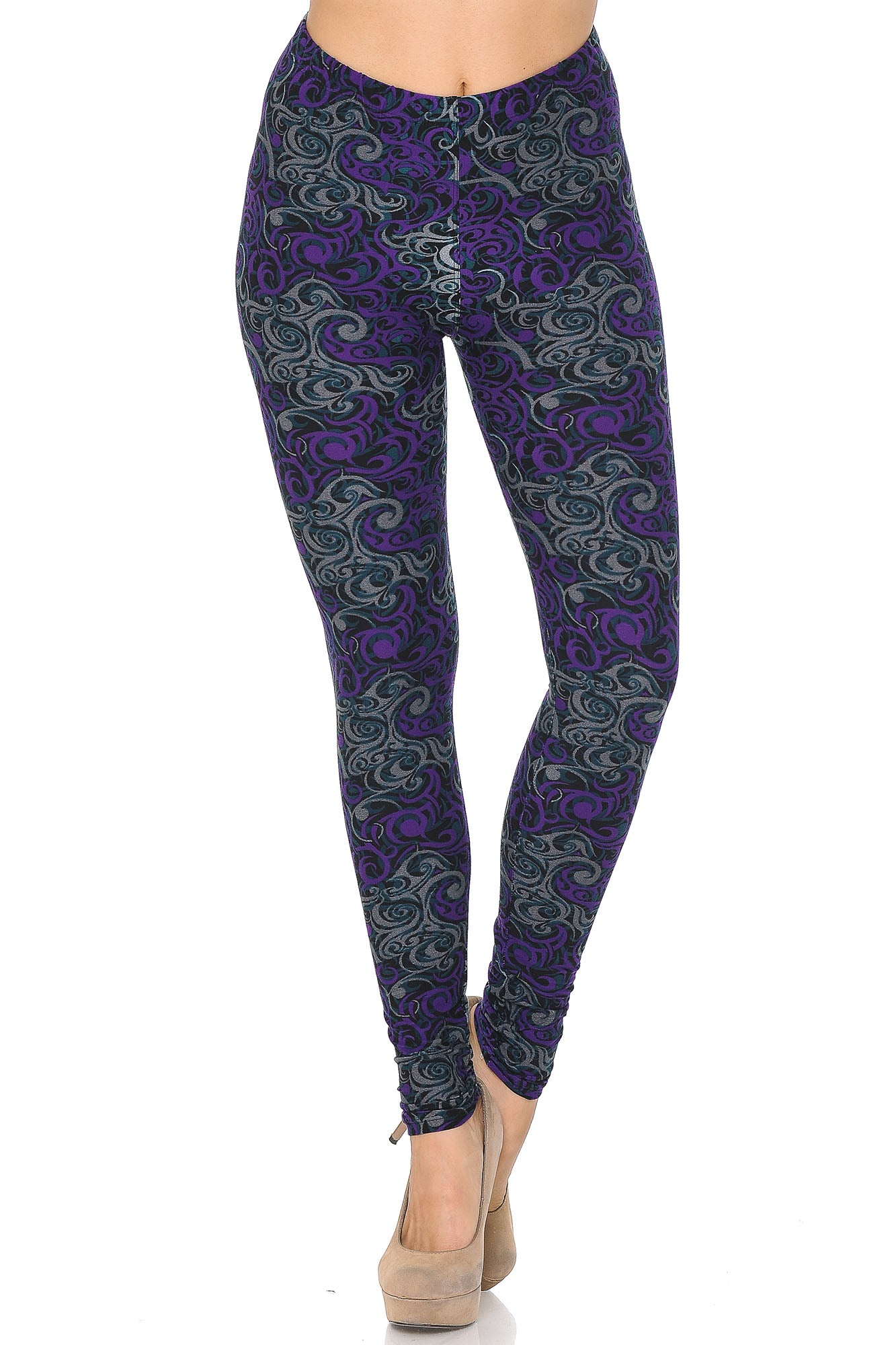 Buttery Soft Purple Tangled Swirl Leggings (One Size Regular,Purple)