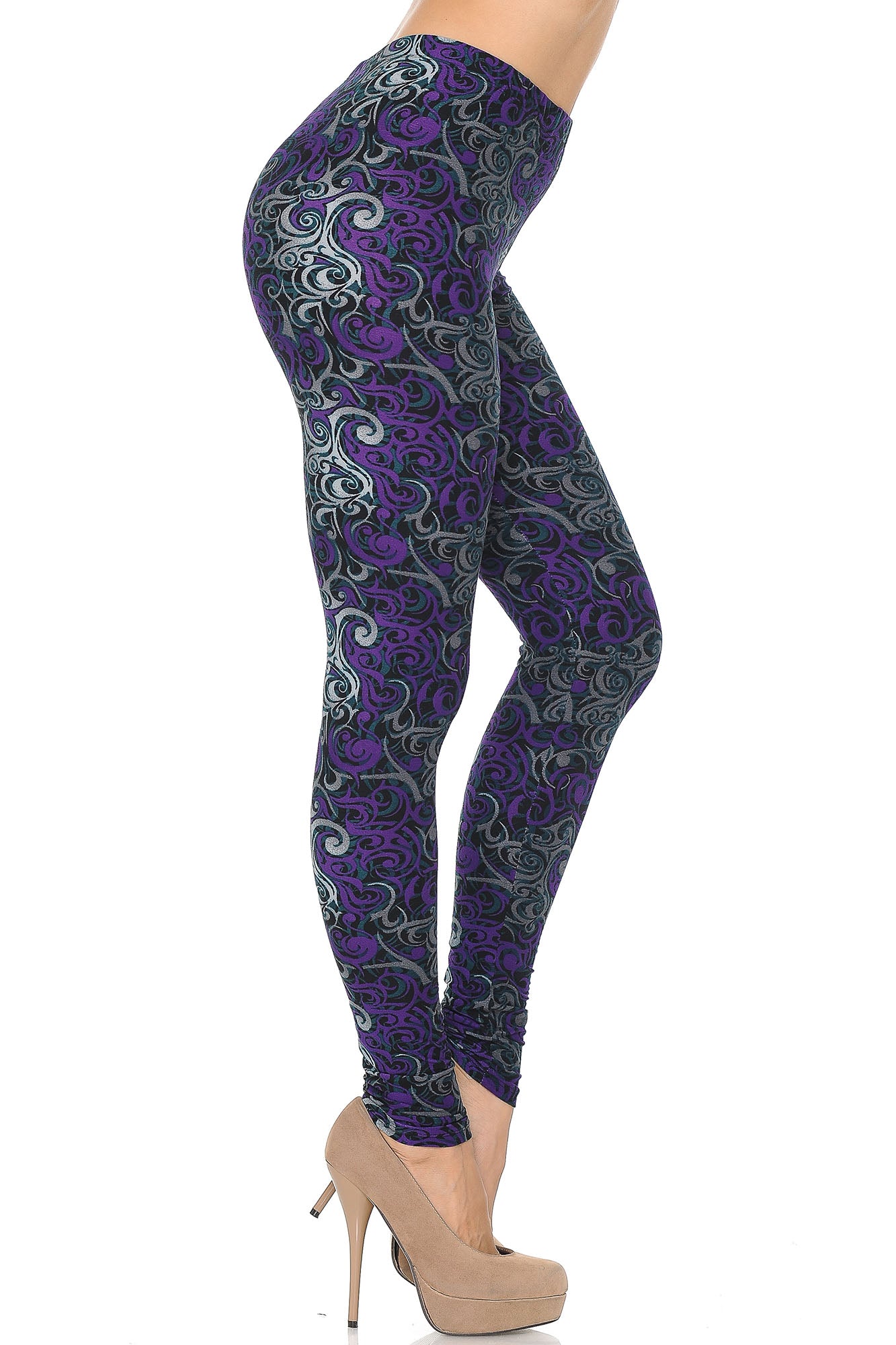 Buttery Soft Purple Tangled Swirl Leggings (One Size Regular,Purple)