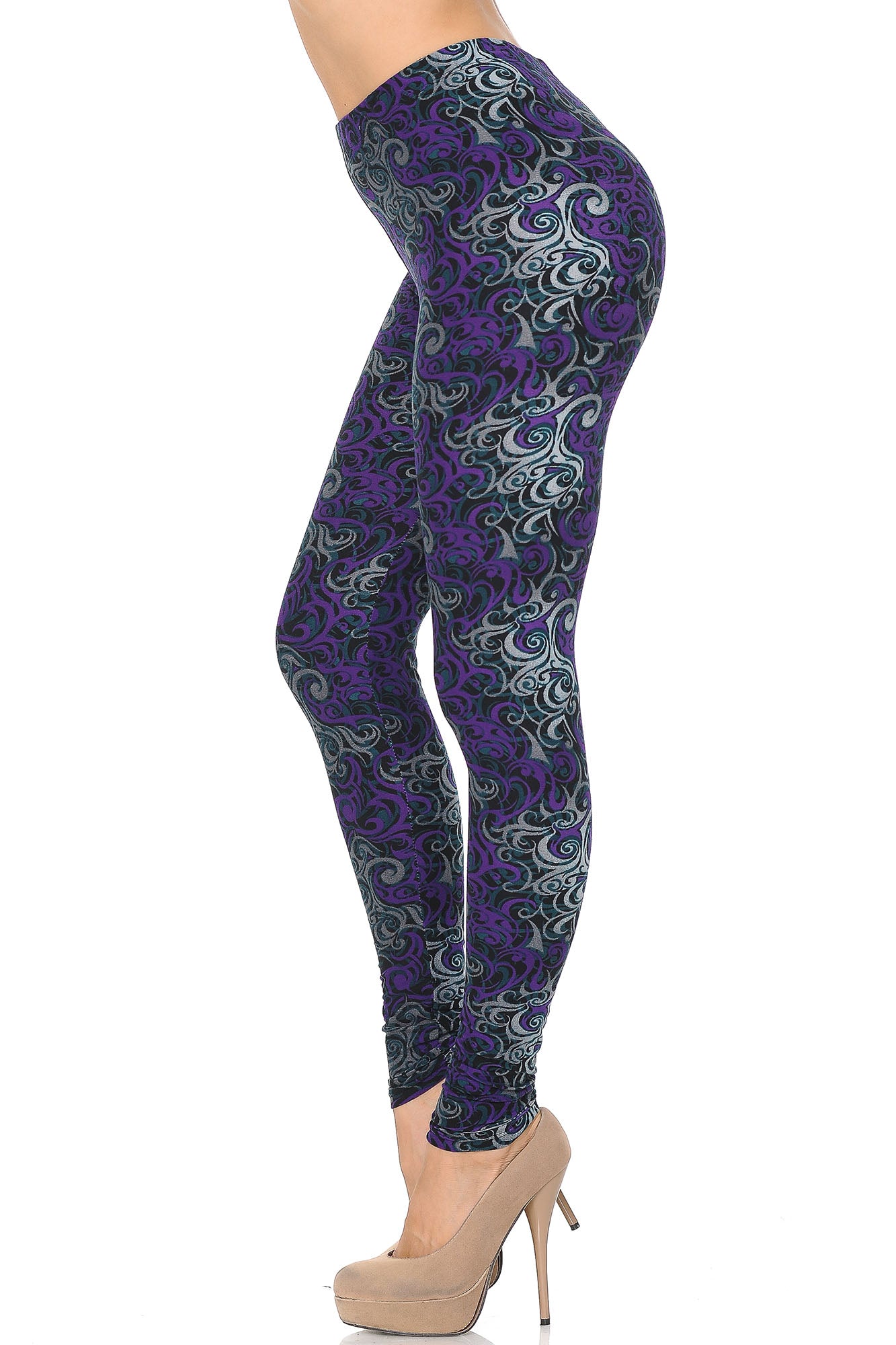 Buttery Soft Purple Tangled Swirl Leggings (One Size Regular,Purple)