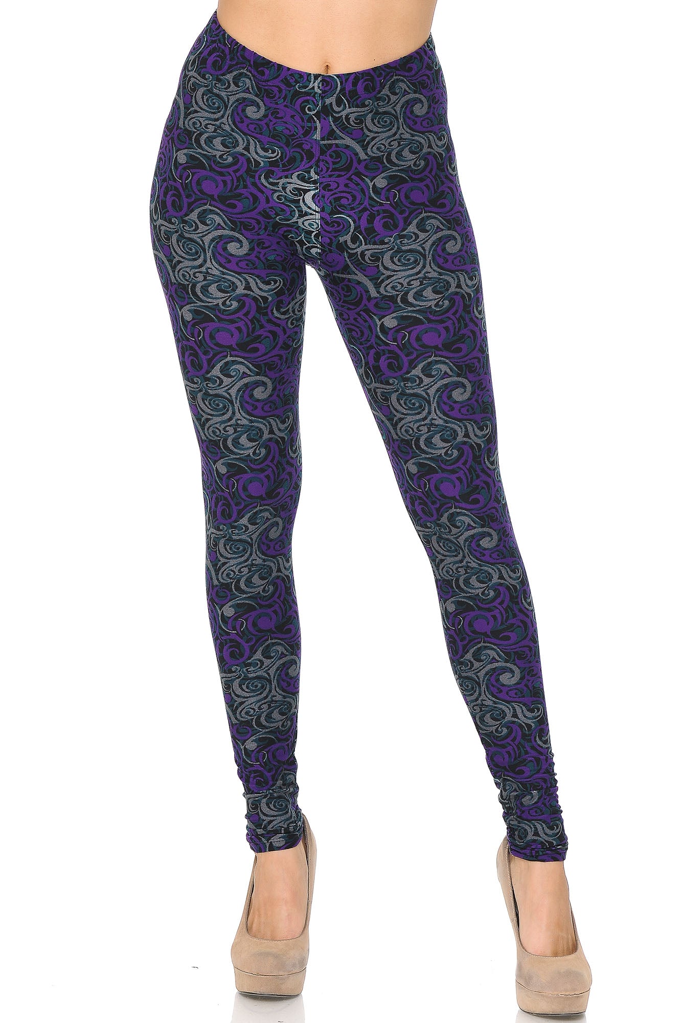 Buttery Soft Purple Tangled Swirl Leggings (One Size Regular,Purple)