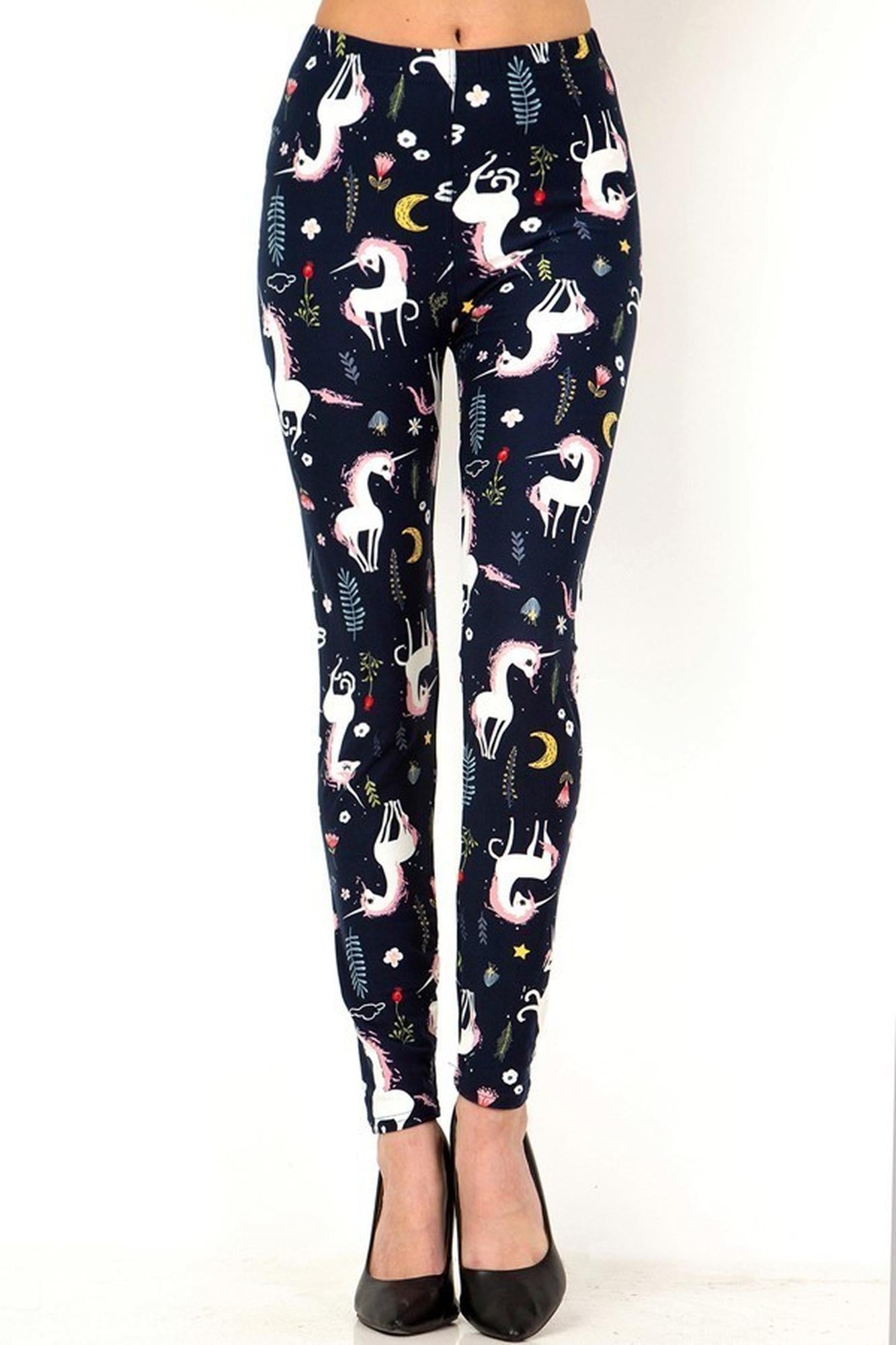 Buttery Soft Moonlight Unicorn Leggings (One Size Regular,Navy)