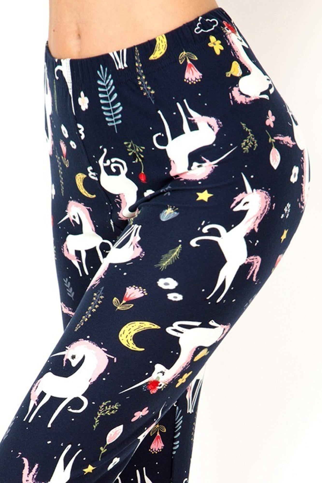 Buttery Soft Moonlight Unicorn Leggings (One Size Regular,Navy)