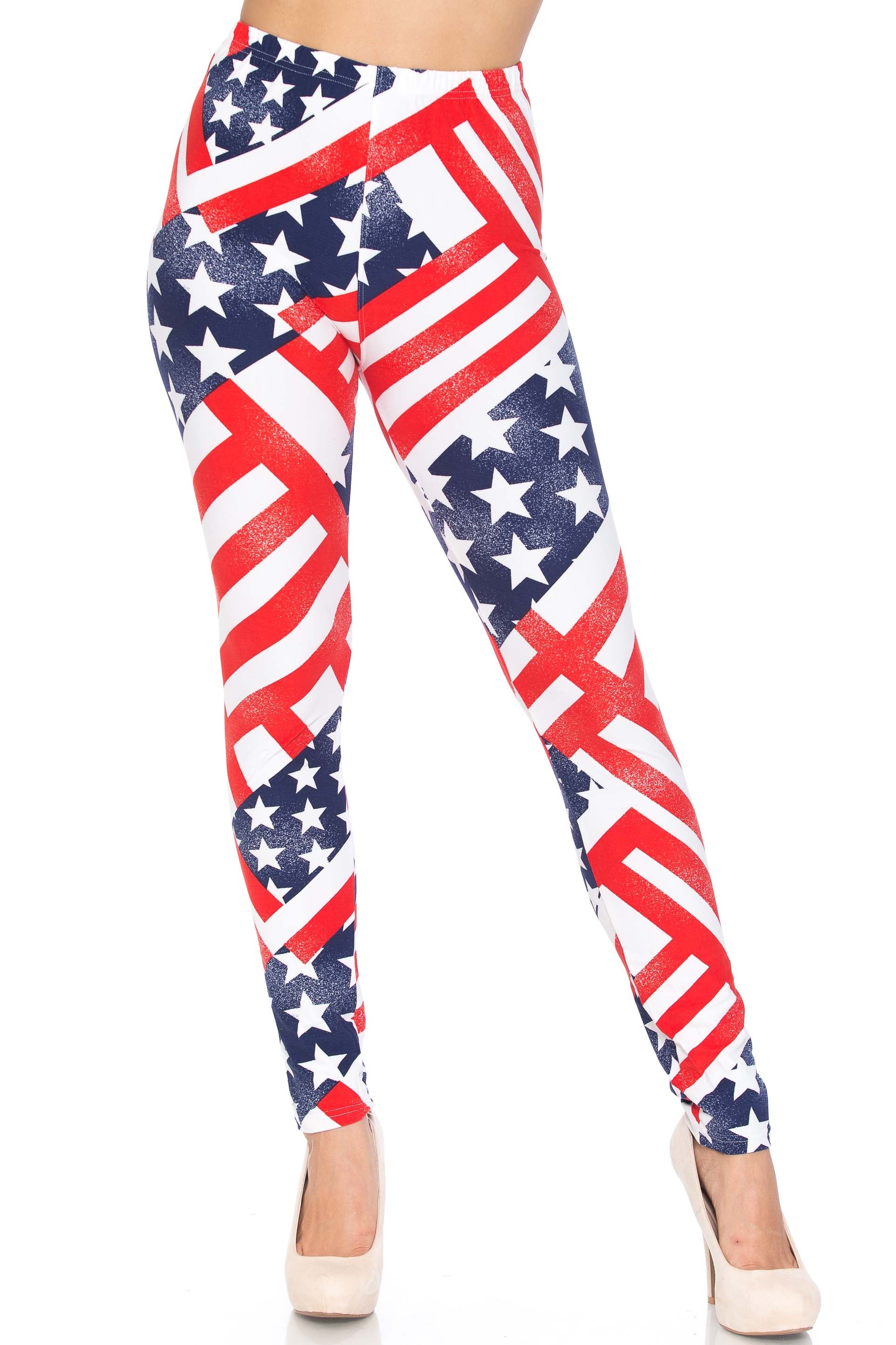 Patriot USA Flag Leggings (One Size Regular,Red)