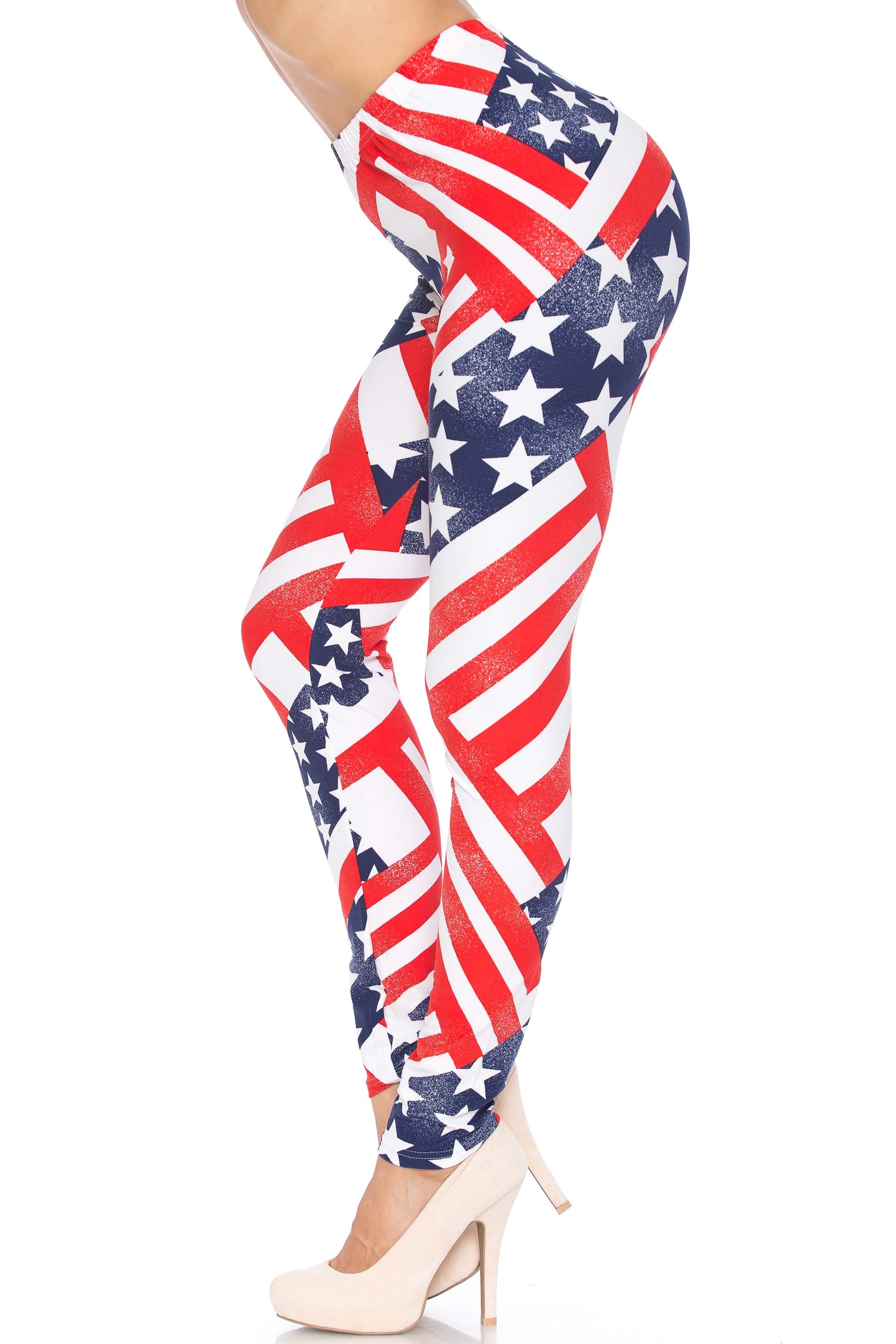 Patriot USA Flag Leggings (One Size Regular,Red)
