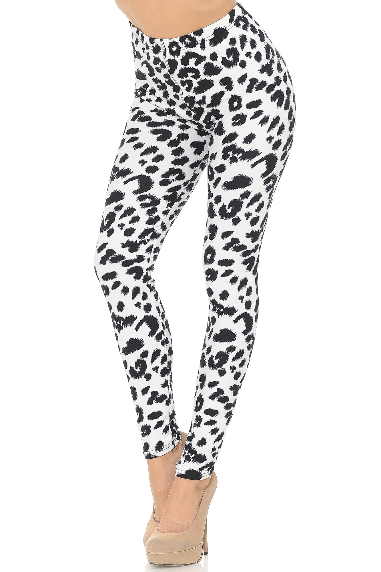 Buttery Soft Ivory Spotted Leopard Leggings (One Size Regular,White)