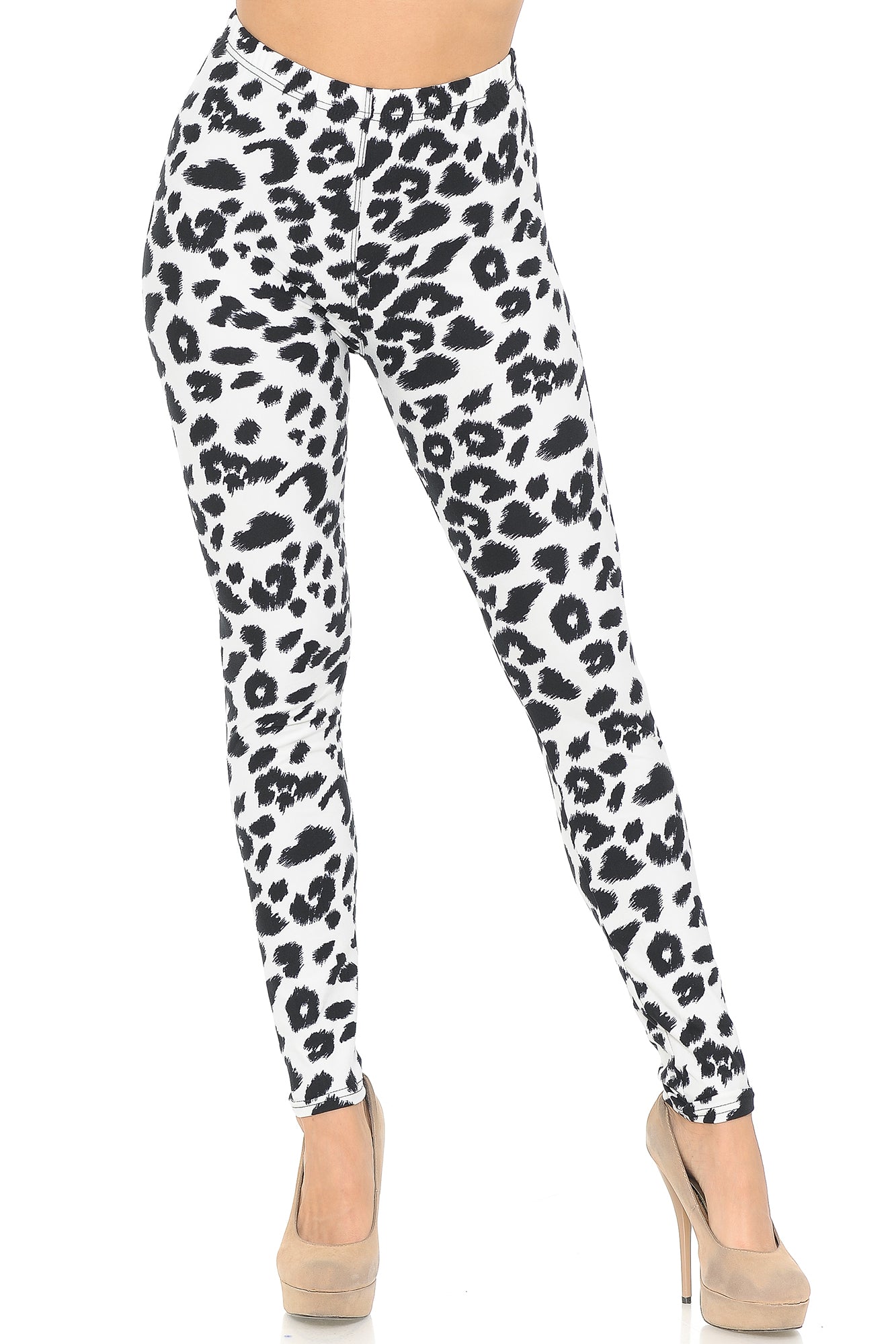 Buttery Soft Ivory Spotted Leopard Leggings (One Size Regular,White)