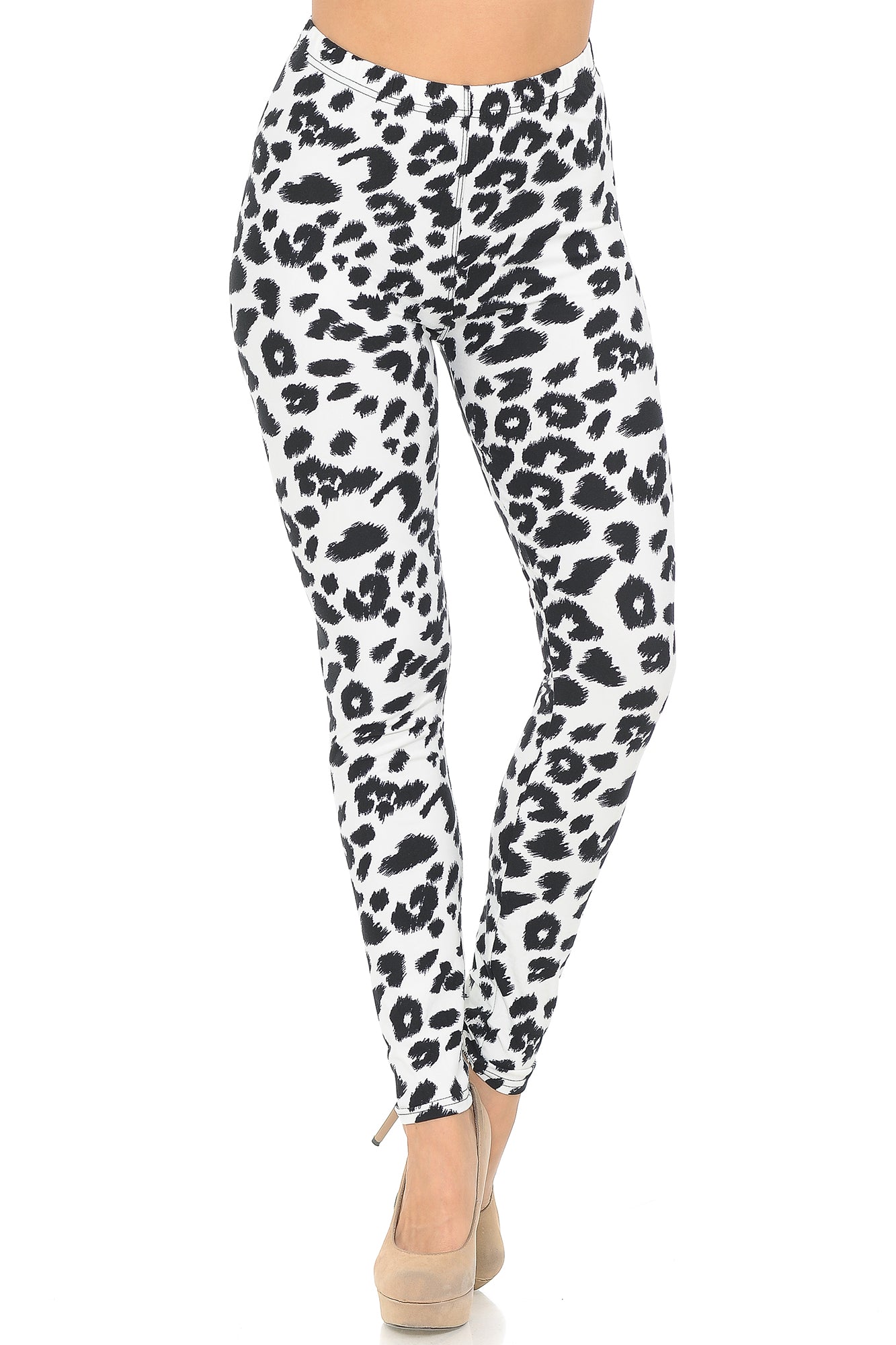 Buttery Soft Ivory Spotted Leopard Leggings (One Size Regular,White)