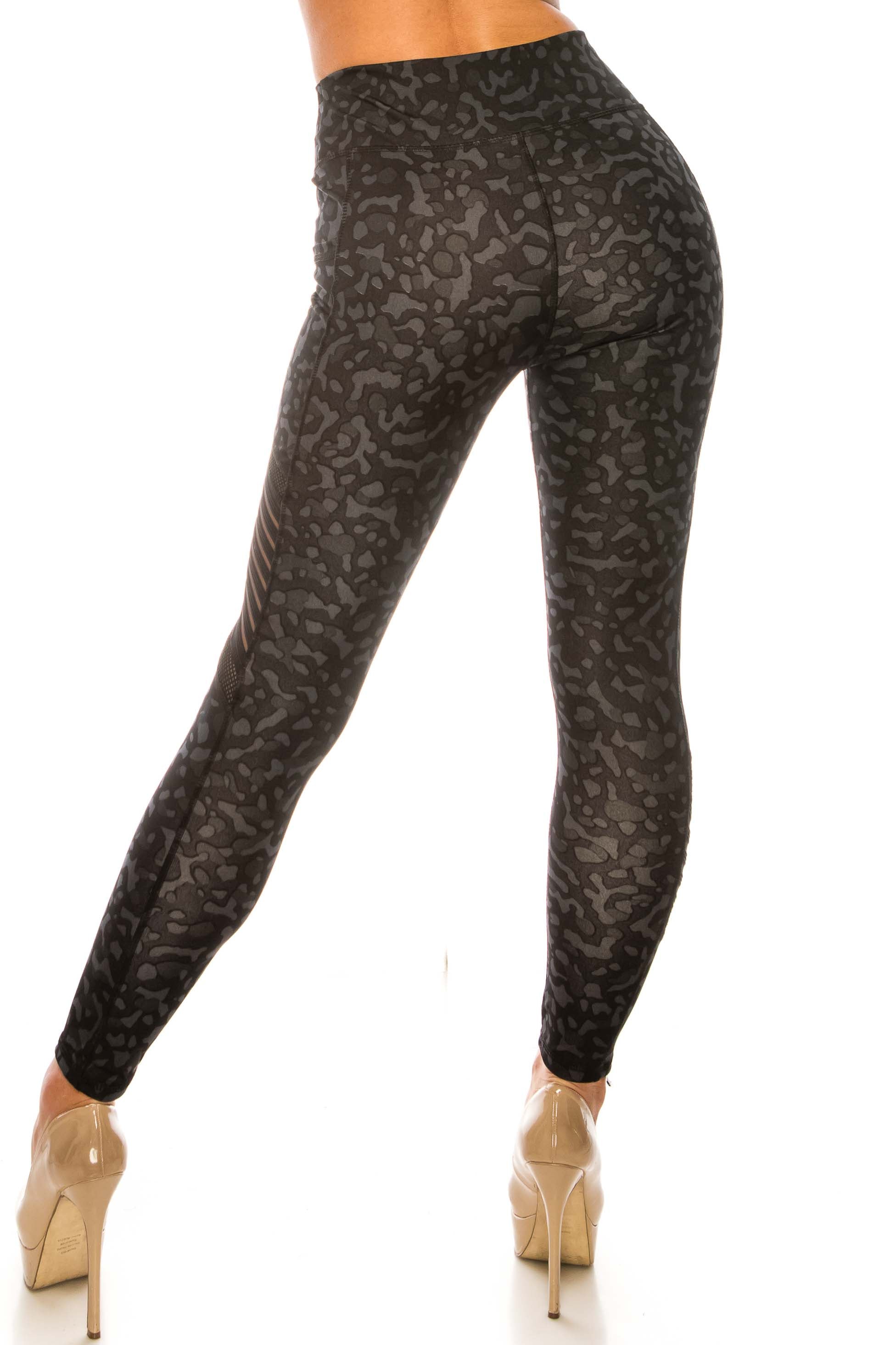 Black Leopard Serrated Mesh High Waisted Sport Leggings