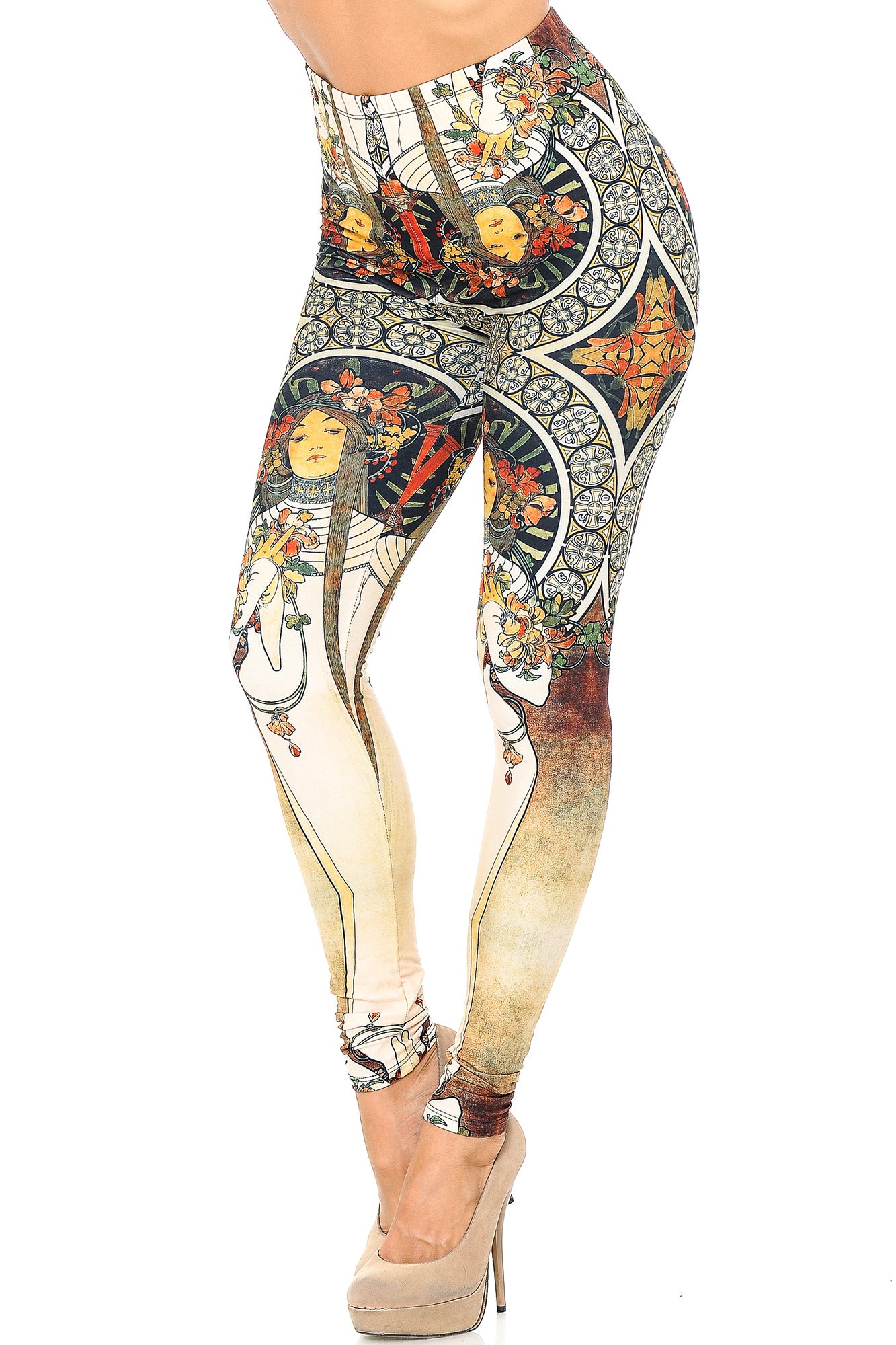 Creamy Soft Gaia Mucha Leggings - USA Fashion (One Size Regular,Beige)