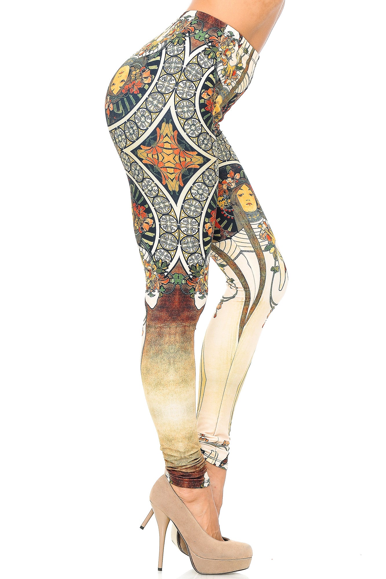 Creamy Soft Gaia Mucha Leggings - USA Fashion (One Size Regular,Beige)