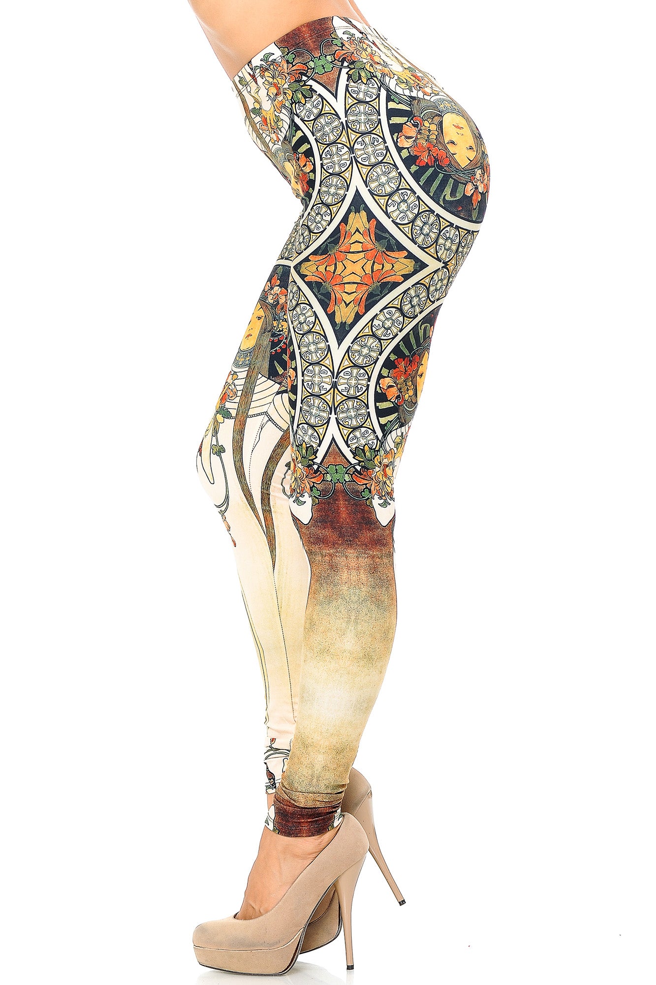 Creamy Soft Gaia Mucha Leggings - USA Fashion (One Size Regular,Beige)