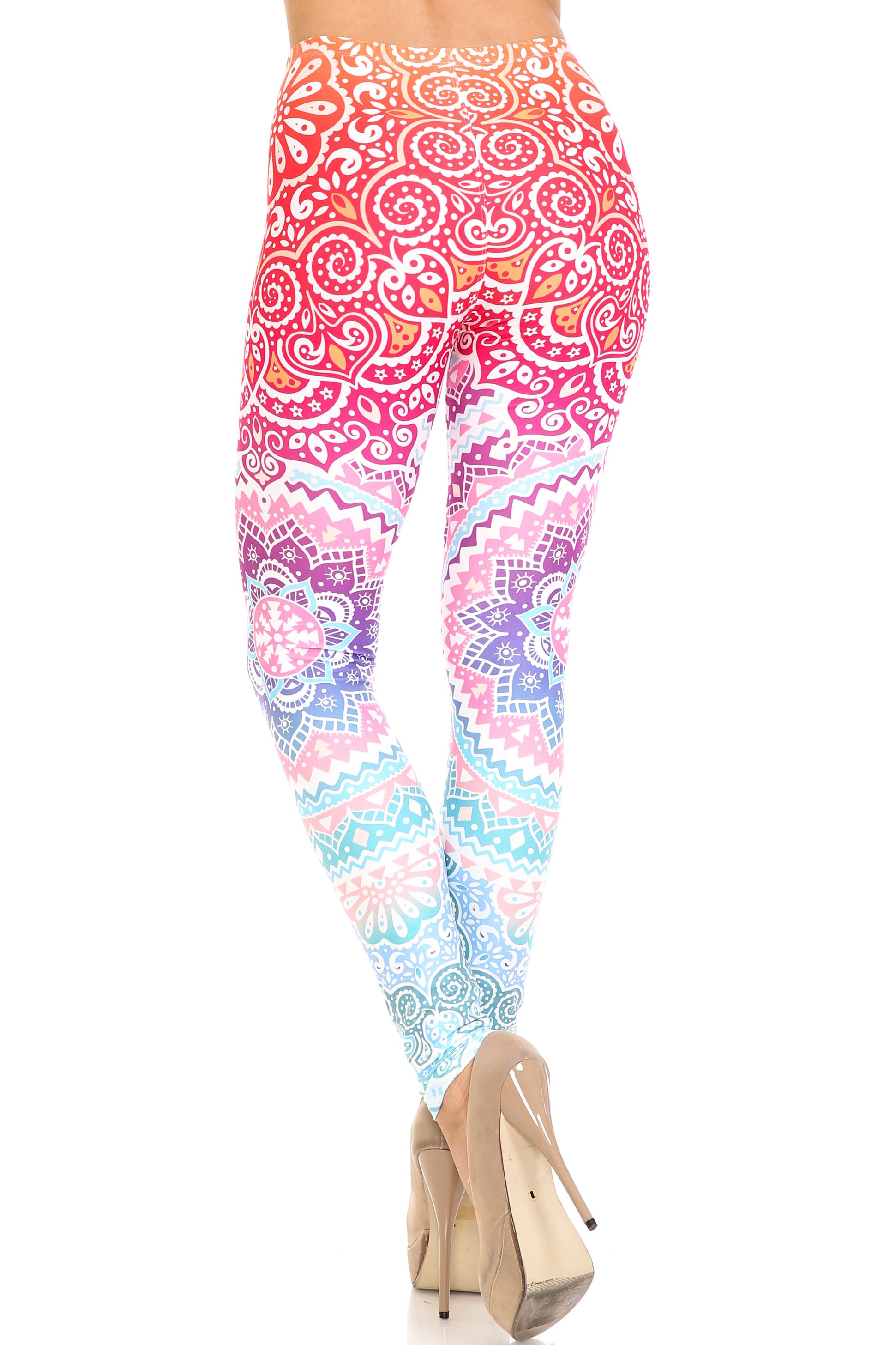Creamy Soft Ombre Mandala Aztec Leggings - USA Fashion (One Size Regular,Multi Color Pastel)