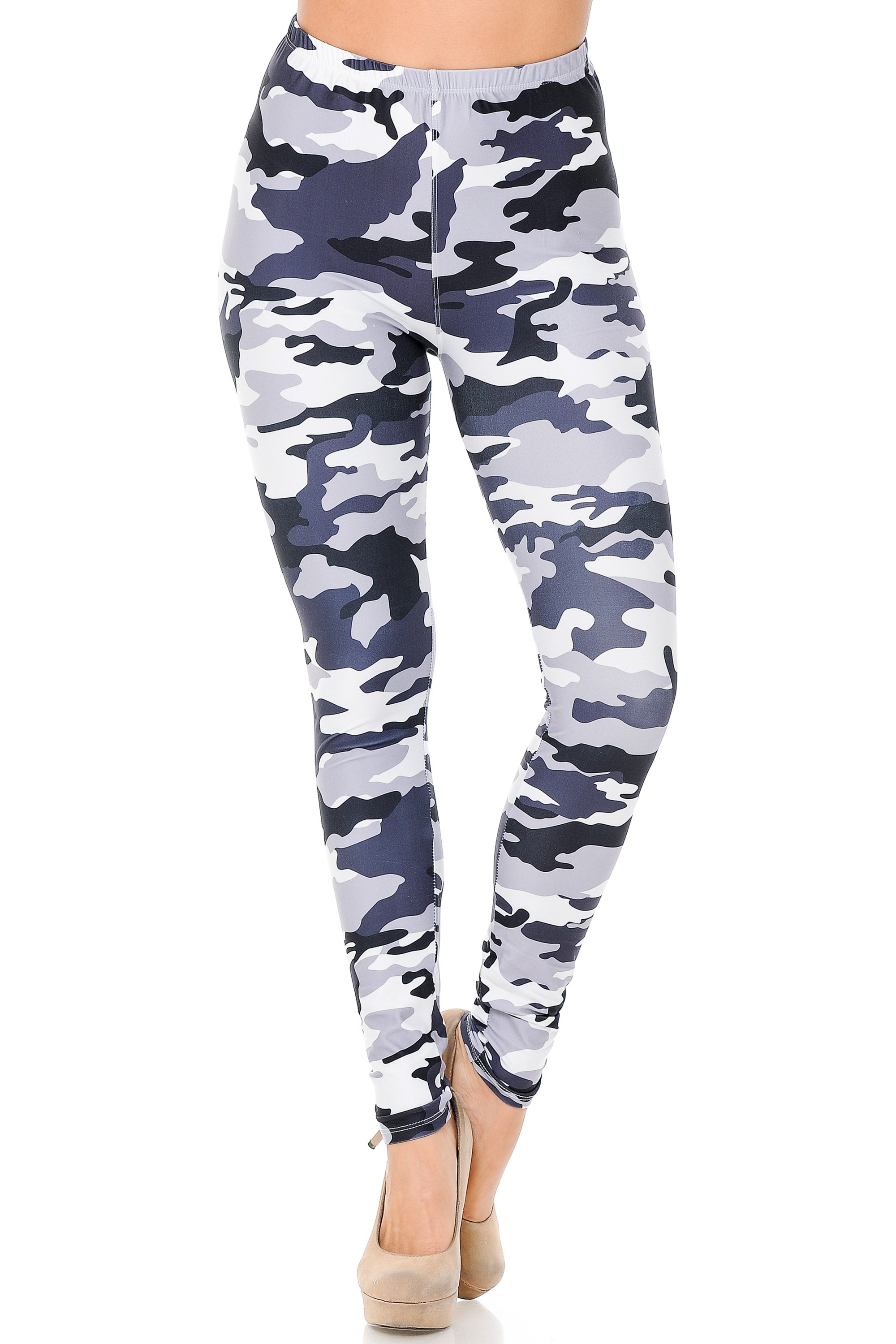 Creamy Soft Black and White Camouflage Leggings (One Size Regular,Charcoal)