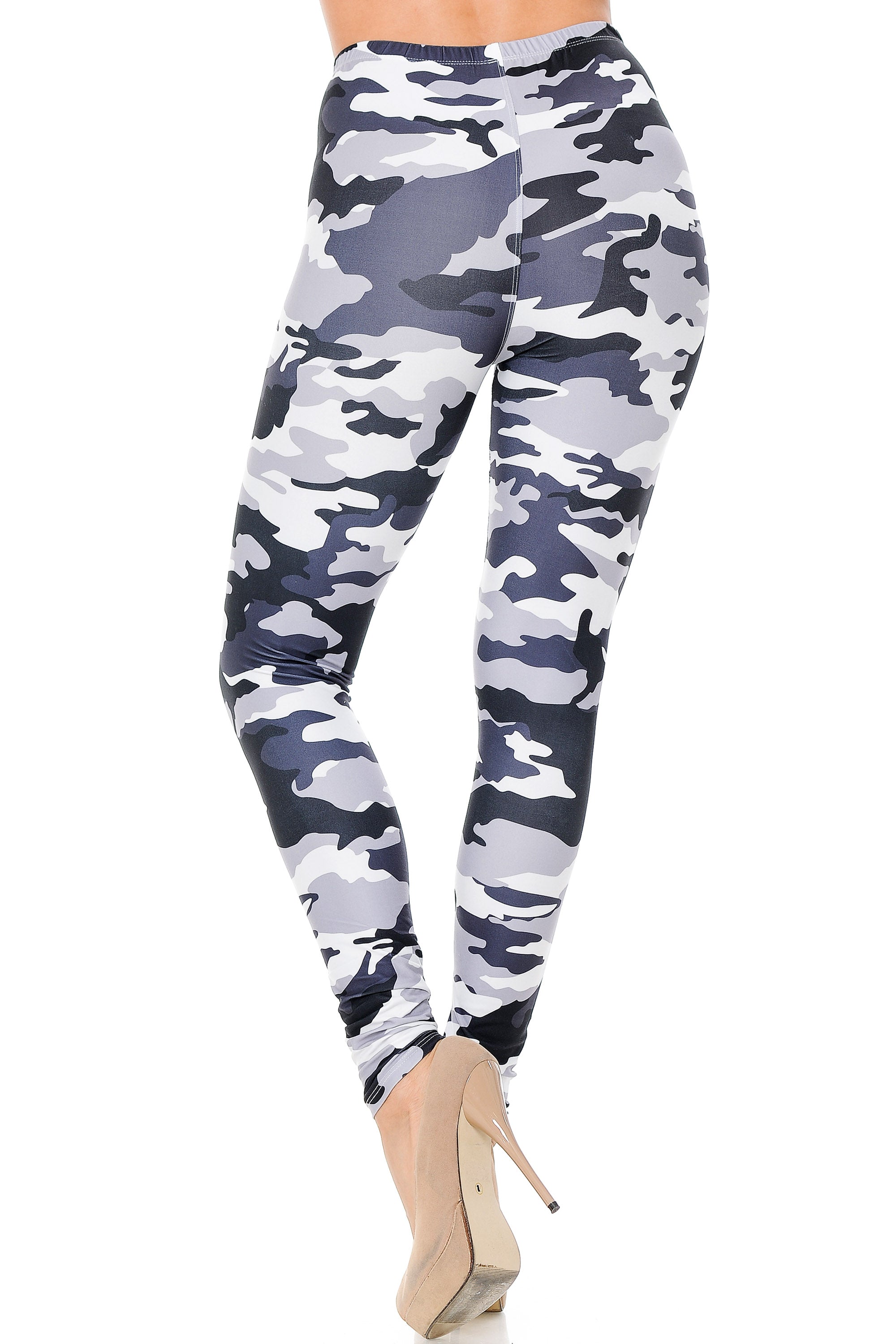 Creamy Soft Black and White Camouflage Leggings (One Size Regular,Charcoal)
