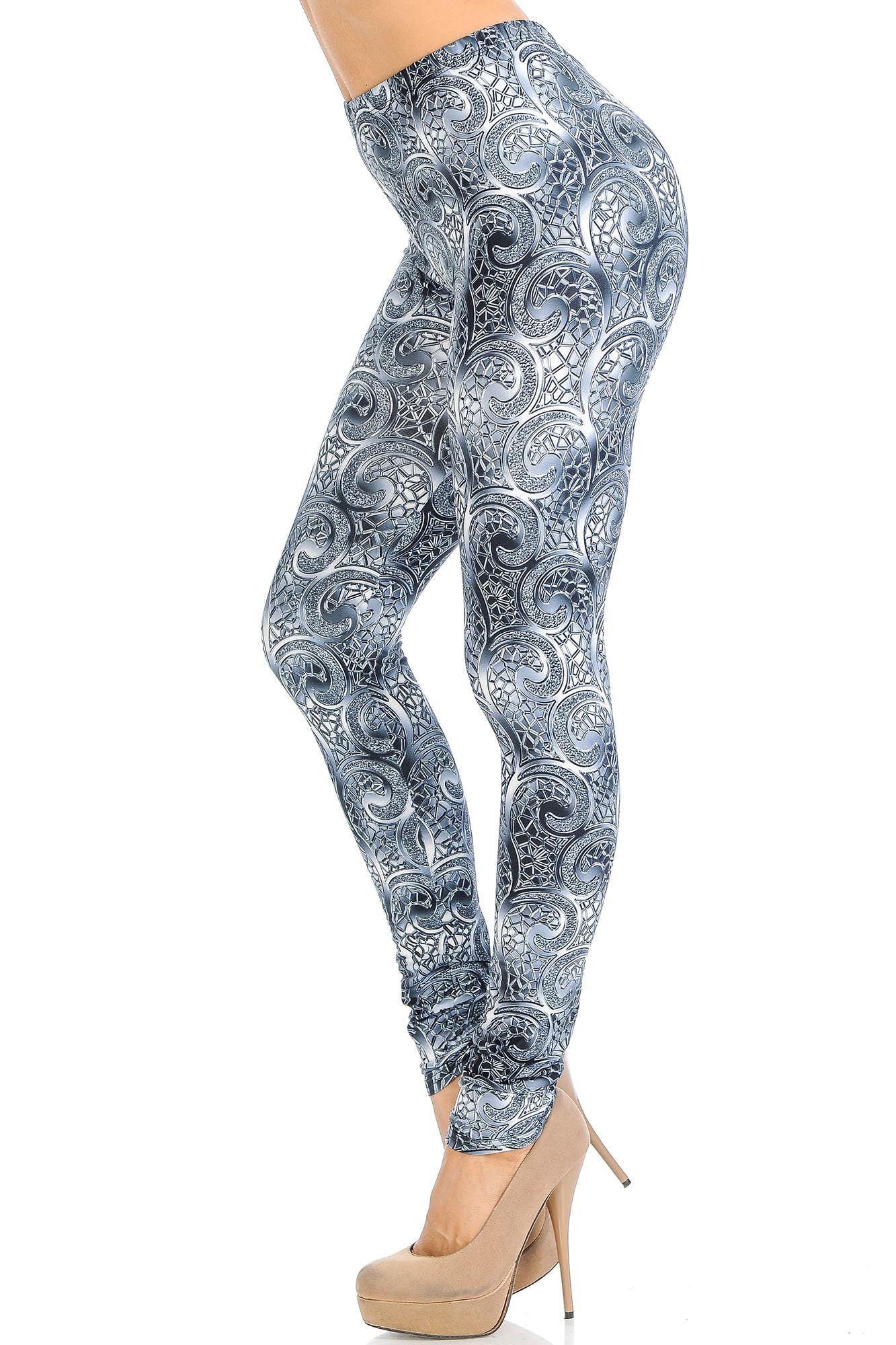 Creamy Soft Swirling Crystal Glass Leggings - USA Fashion (One Size Regular,Charcoal)